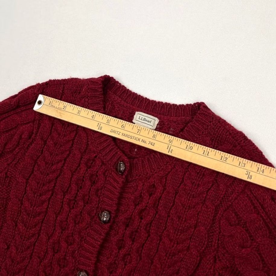 Vintage LL Bean Merino Wool Cardigan Sweater Womens M Red Fisherman Cable Knit Ireland Size M / US 6-8 / IT 42-44 - 6 Thumbnail