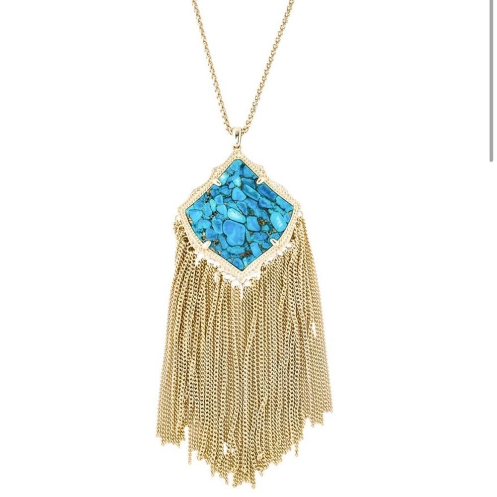 Designer Kendra Scott Kingston Bronze Vein Turquoise Fringe Necklace Size ONE SIZE - 2 Thumbnail