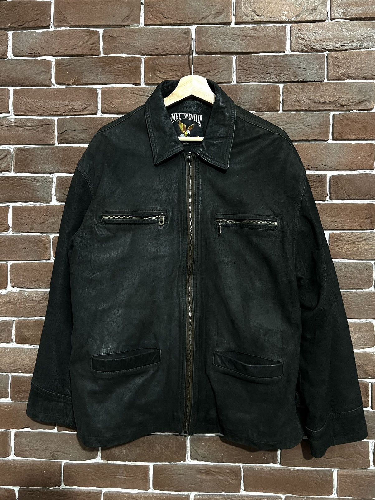 Vintage Rare Vintage Genuine Leather Boxy Cropped Jacket 90s Metal Size US L / EU 52-54 / 3 - 1 Thumbnail