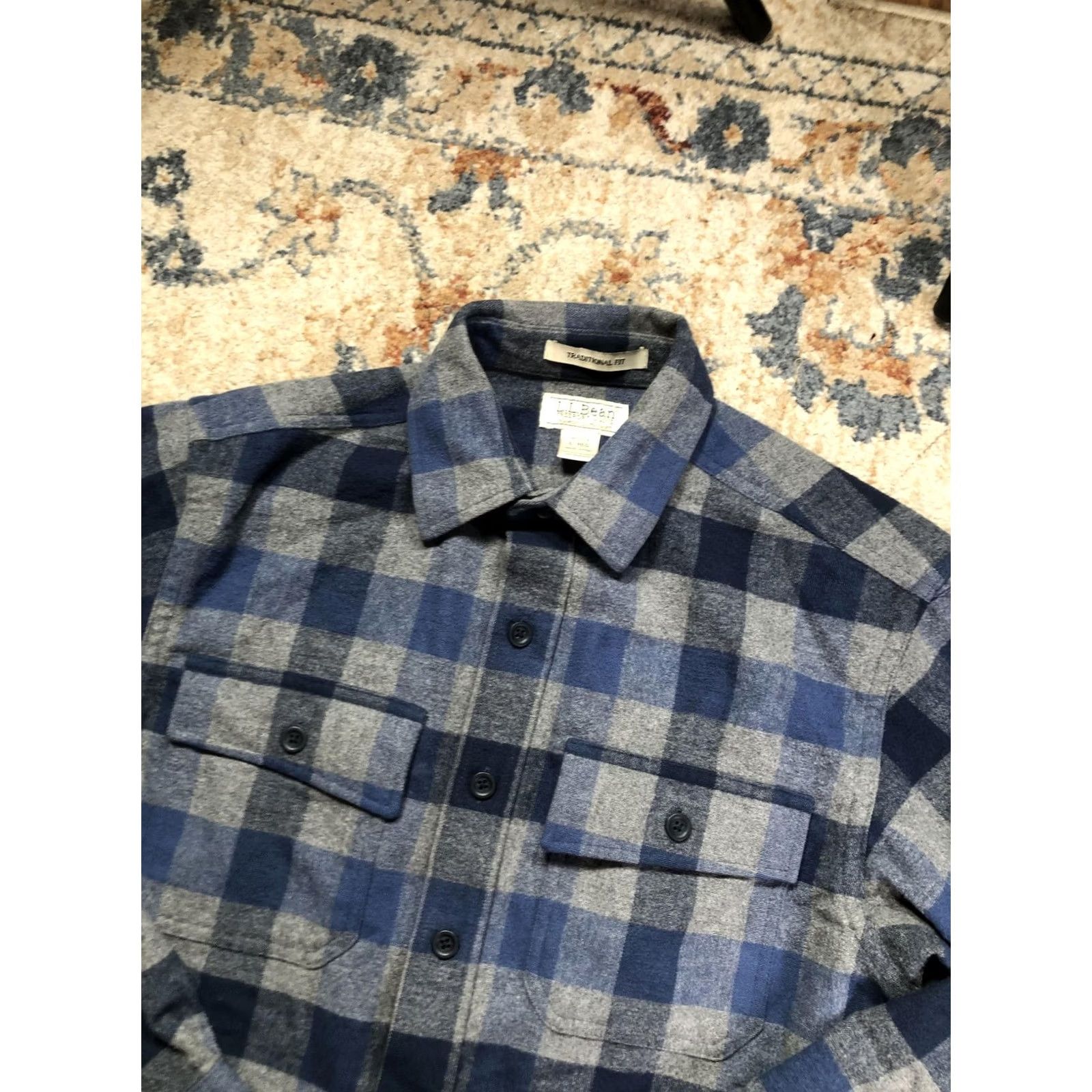 Vintage L.L. Bean Shirt Mens S Blue Plaid Flannel Button Front Long Sleeve Chamois Cotton Heavyweight Pockets Size US S / EU 44-46 / 1 - 6 Thumbnail