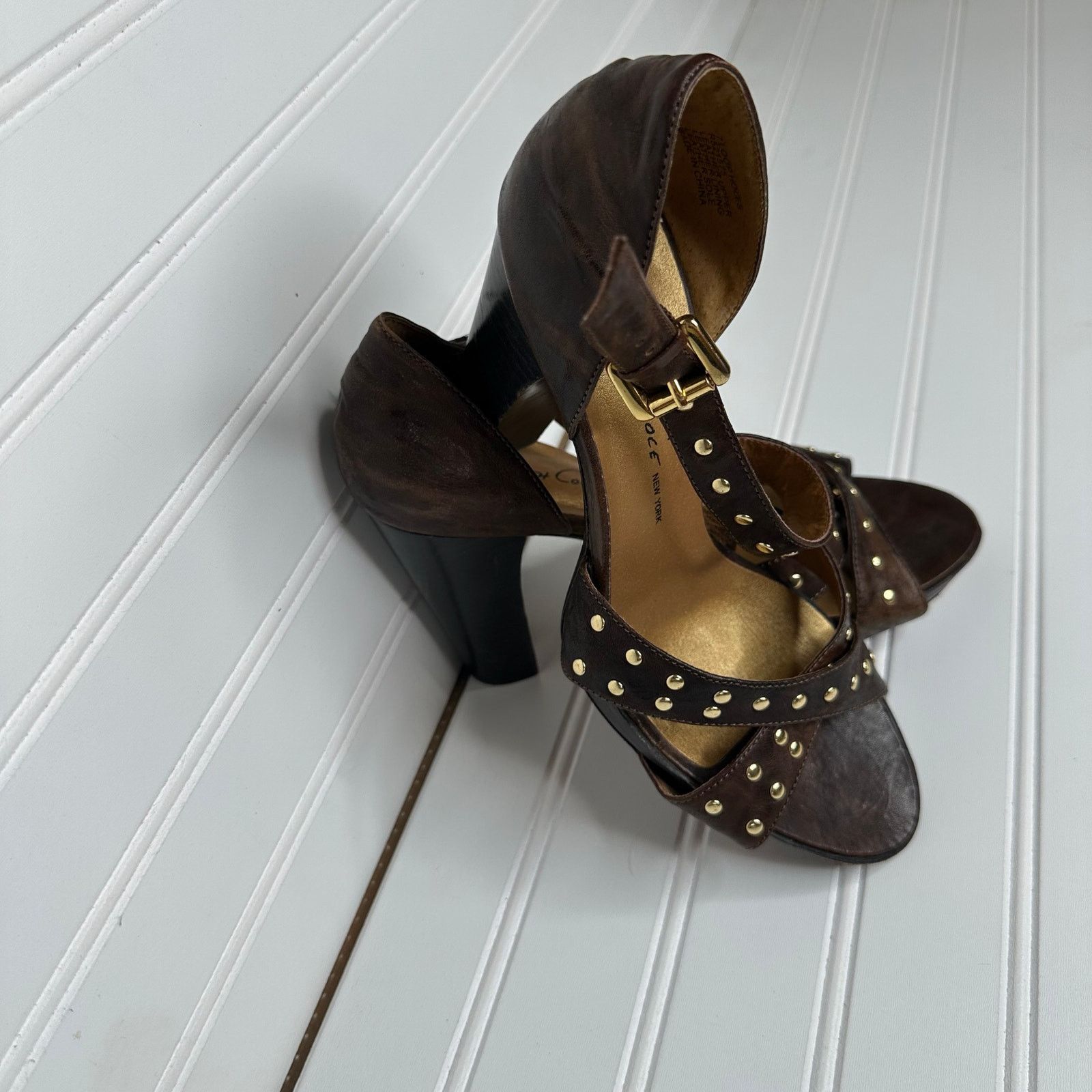 Kenneth Cole Kenneth Cole NY genuine leather brown strappy heels studded Size US 7 / IT 37 - 8 Thumbnail