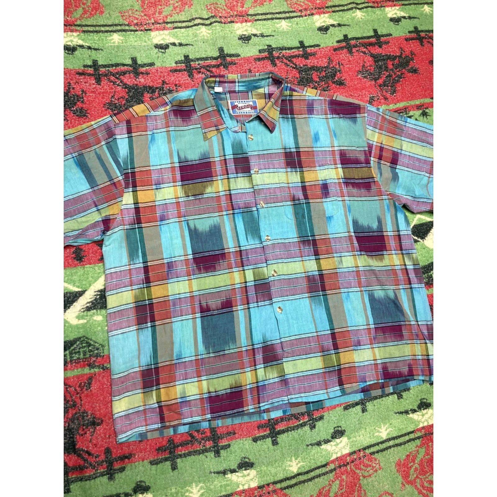Vintage VINTAGE 80s shadow plaid button shirt 100% cotton Sergio quality style XXL Tall Blue Plaid Men Size 2XL Tall Short Sleeve 80s Shirt Mens Size US XXL / EU 58 / 5 - 2 Thumbnail