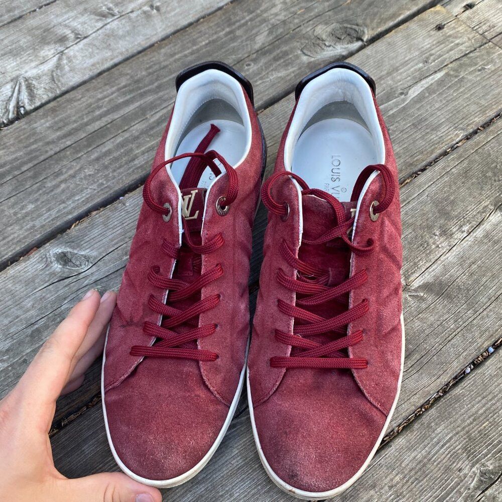 Louis Vuitton Louis Vuitton Burgundy/Black Suede and Leather Logo Lace Up Size US 7 / EU 40 - 7 Thumbnail