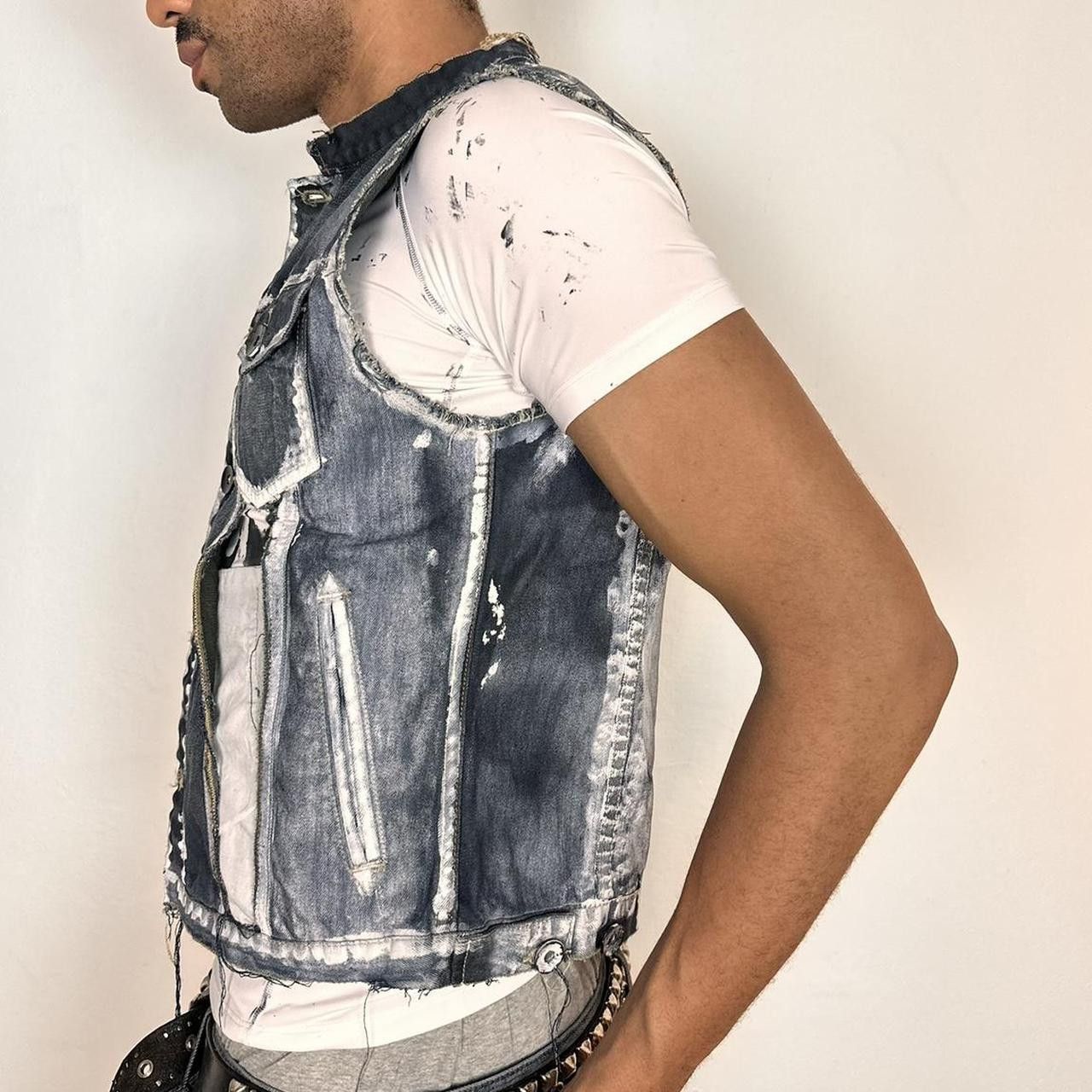 Other ASTROBOI* Blue Painted Deconstructed Denim Vest - Medium Size US M / EU 48-50 / 2 - 3 Thumbnail