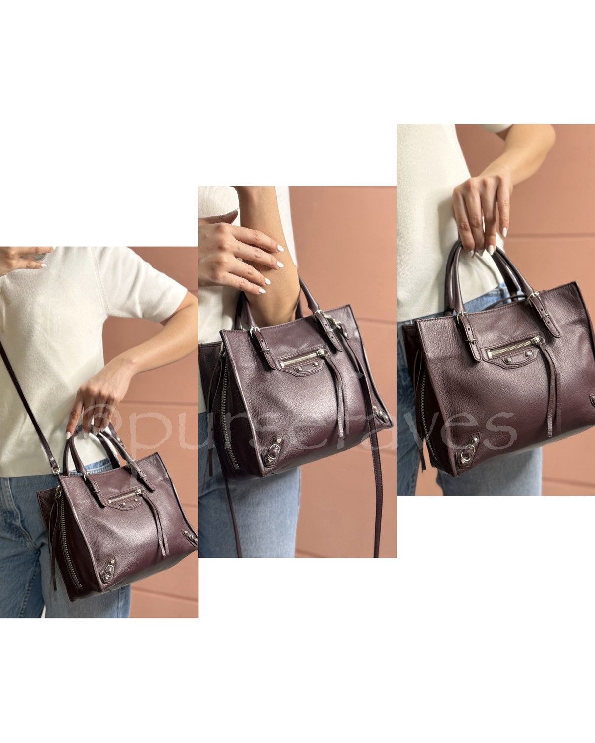 Balenciaga Authentic BALENCIAGA Mini Papier A4 Tote Burgundy Calfskin Size ONE SIZE - 13 Thumbnail