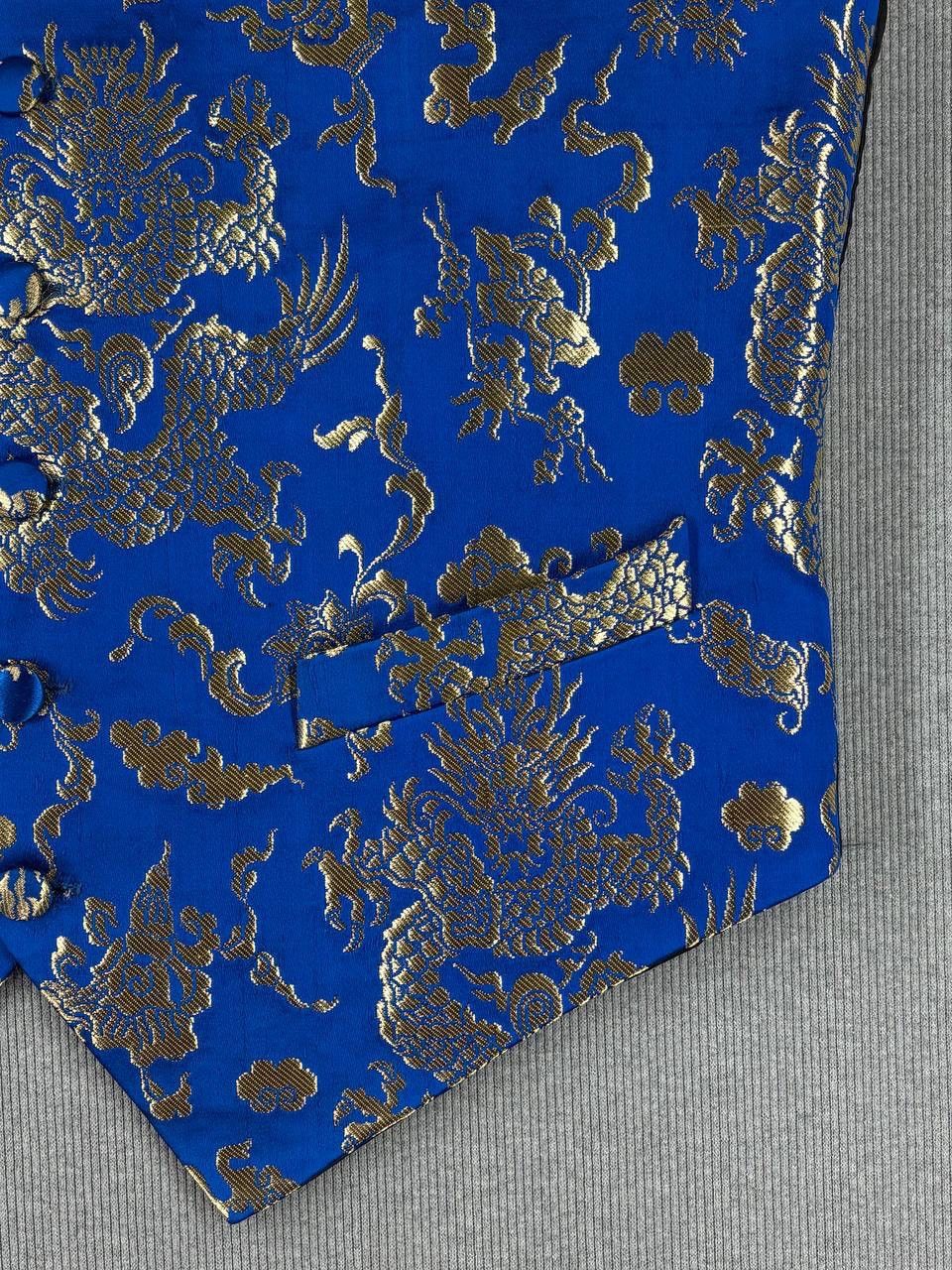 Other Neal&Palmer silk blue/gold embroidered damask waistcoat Size 38R - 5 Thumbnail