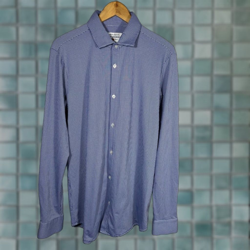 Mizzen+Main Mizzen+Main Spinnaker Blue Gingham Dress Shirt Large Tall Trim Fit 20493 Size 42R - 1 Thumbnail