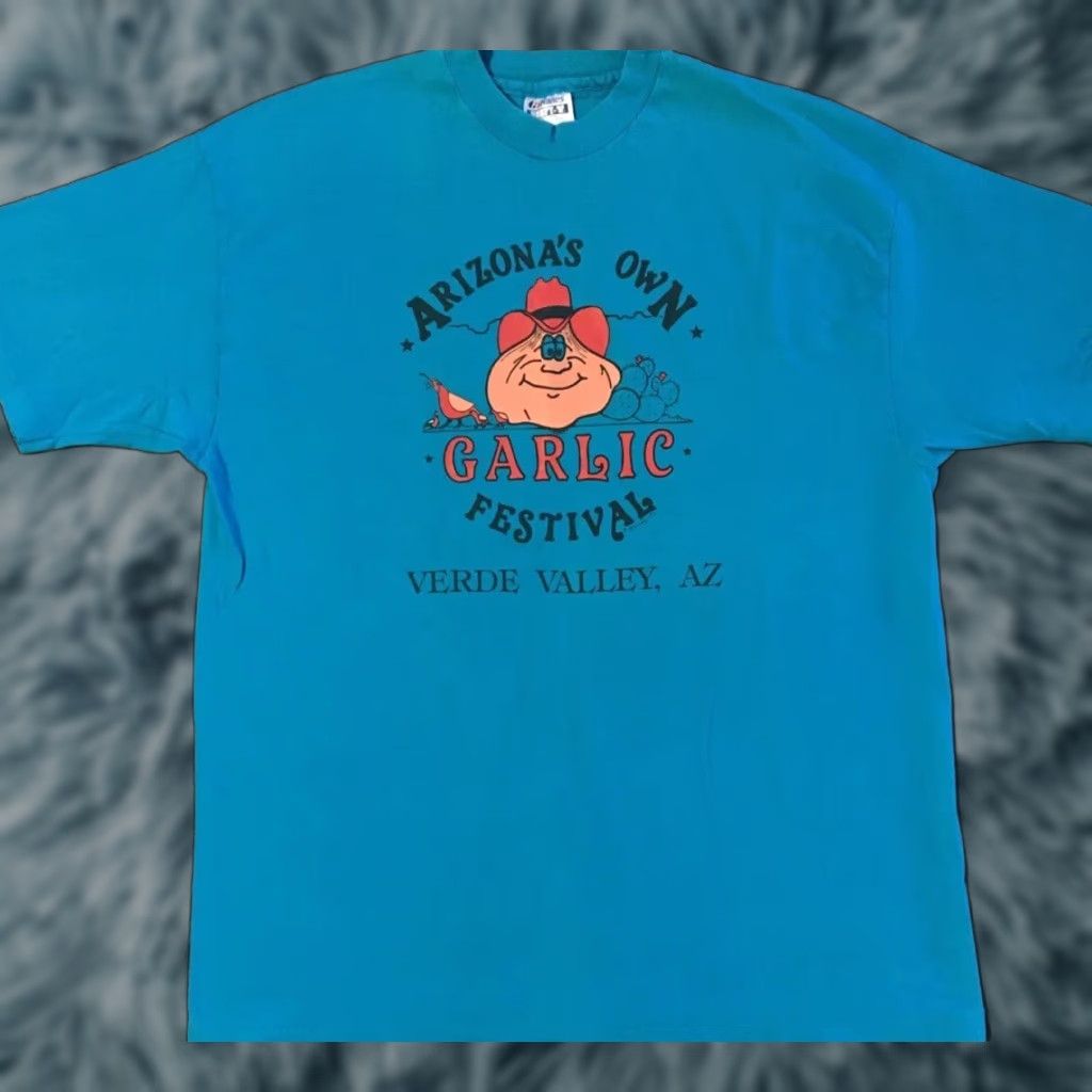 Vintage VINTAGE 90s Arizona Garlic Fest Faded Shirt XL Blue T-Shirt Single Stitch Men Short Sleeve USA Funny Grunge Biker 80s 90s Retro Rock Punk Size US XL / EU 56 / 4 - 1 Thumbnail