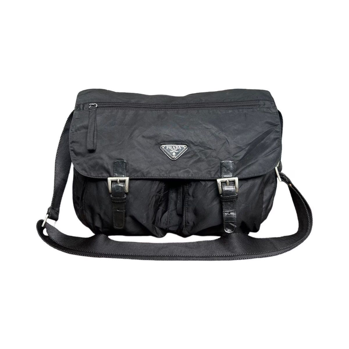 Prada Prada Triangle Logo Double Pocket Nylon Shoulder Bag Size ONE SIZE - 1 Thumbnail