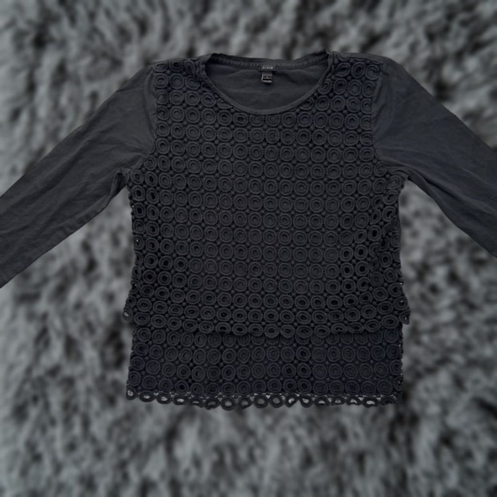 J.Crew J.CREW Top Small Eyelet Cutout Lace Blouse 3/4 Sleeve Black S Women Casual Office 60s Bohemian Classic Romantic Size S / US 4 / IT 40 - 1 Thumbnail