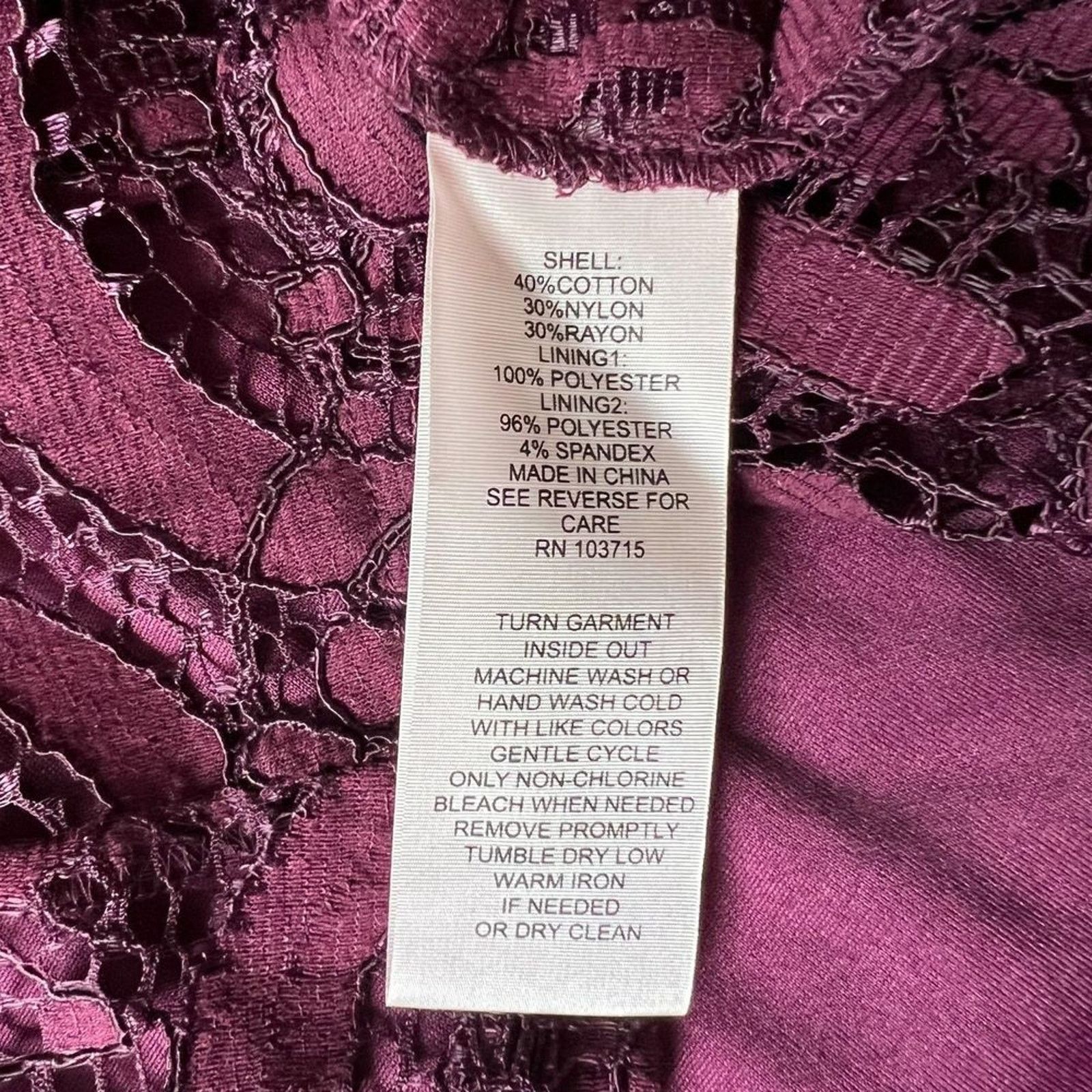 Nanette Lepore Nanette Lepore Burgandy Lace Sheer Short Sleeve Blouse, S Size S / US 4 / IT 40 - 10 Thumbnail