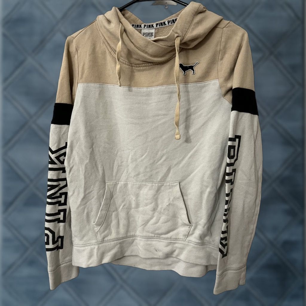 Pinko PINK Victoria’s Secret Y2K Sweats Logo Hoodie XS Top Beige White White Colorbloc Size XS / US 0-2 / IT 36-38 - 1 Thumbnail