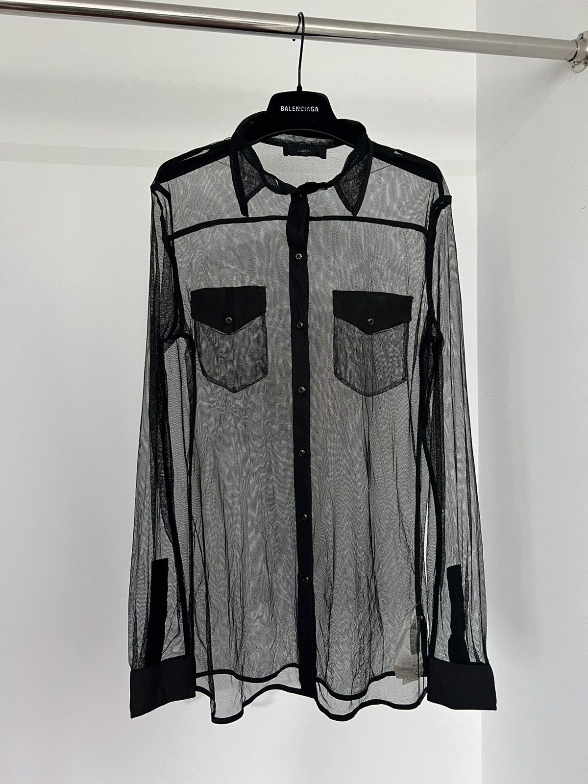 image of Diesel Multi Pocket Mesh Shirt in Black, Men's (Size XS)