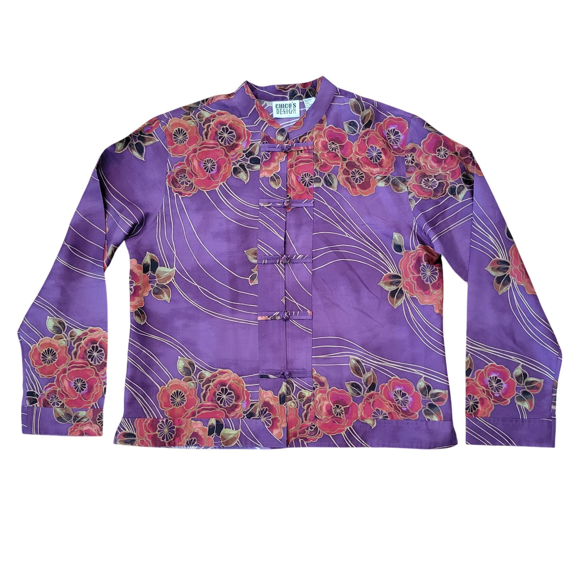 Chicos Chicos Design 1 Silk Purple Floral Mandarin Collar Jacket M Size M / US 6-8 / IT 42-44 - 1 Thumbnail