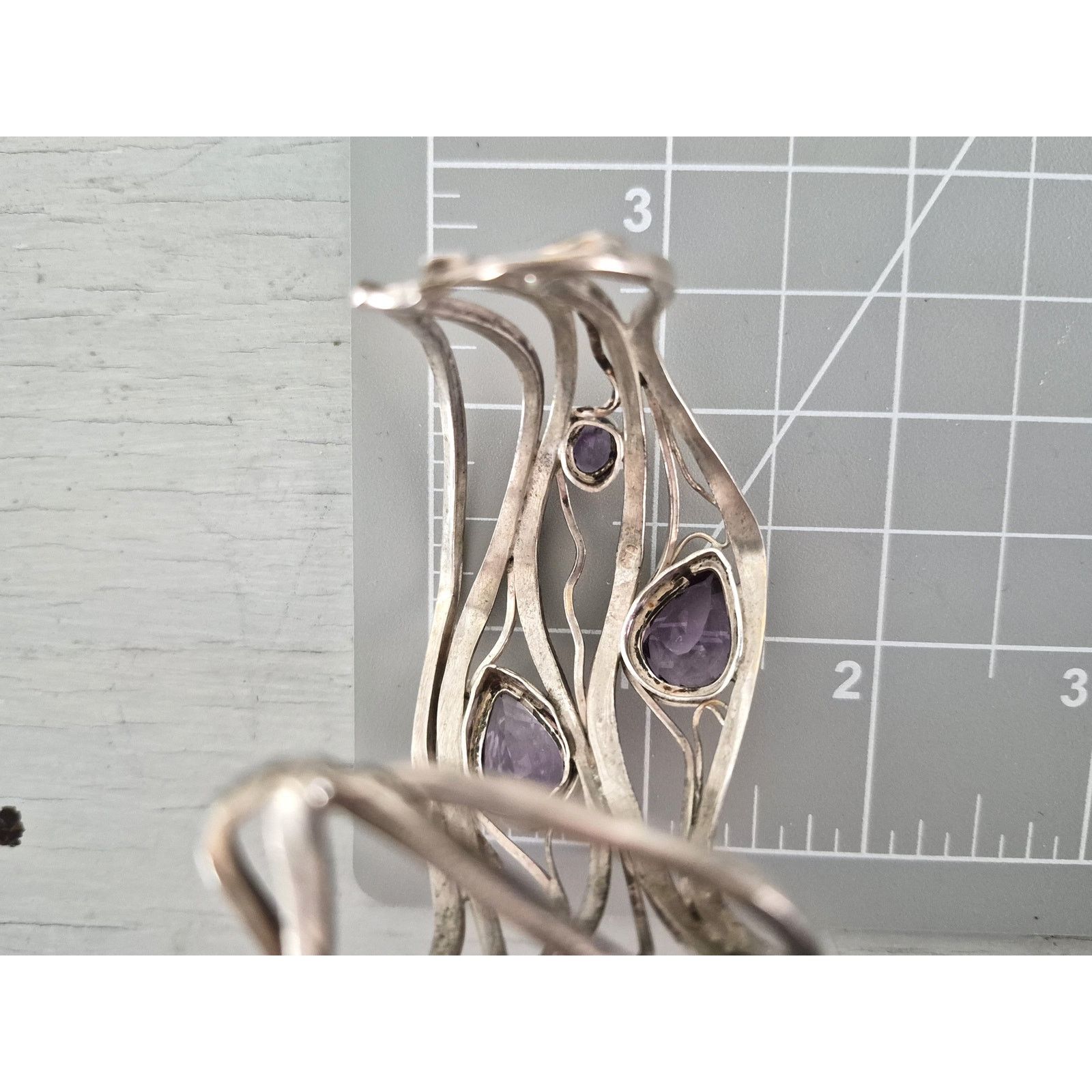 Other Sterling Silver Amethyst Multi-Strand Wave Cuff Bracelet Size ONE SIZE - 8 Thumbnail
