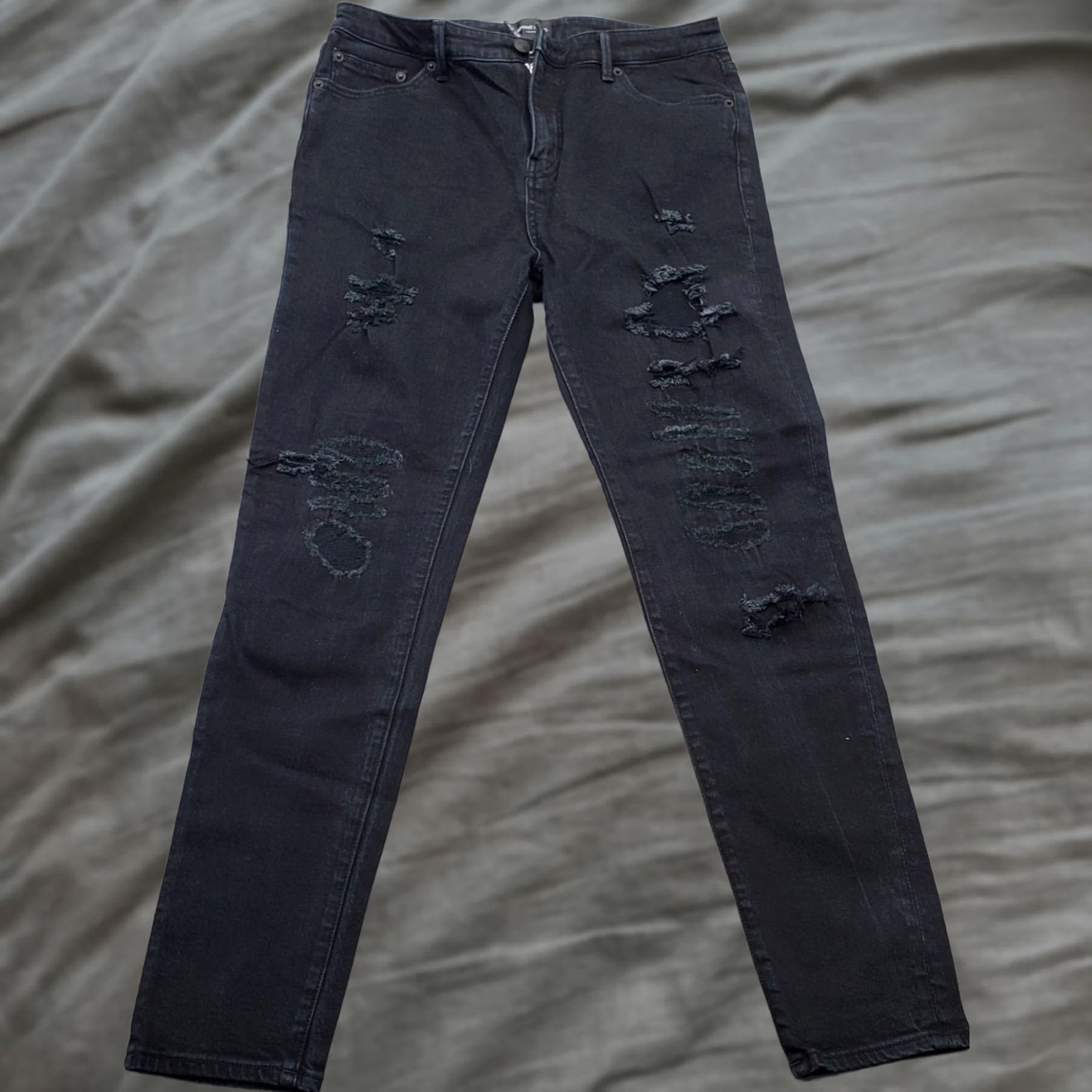 Denime Earnest Sewn Jeans Womens 29 Black Denim Stretch Distressed Dark Wash Skinny Leg Jeans Size 29" - 1 Thumbnail