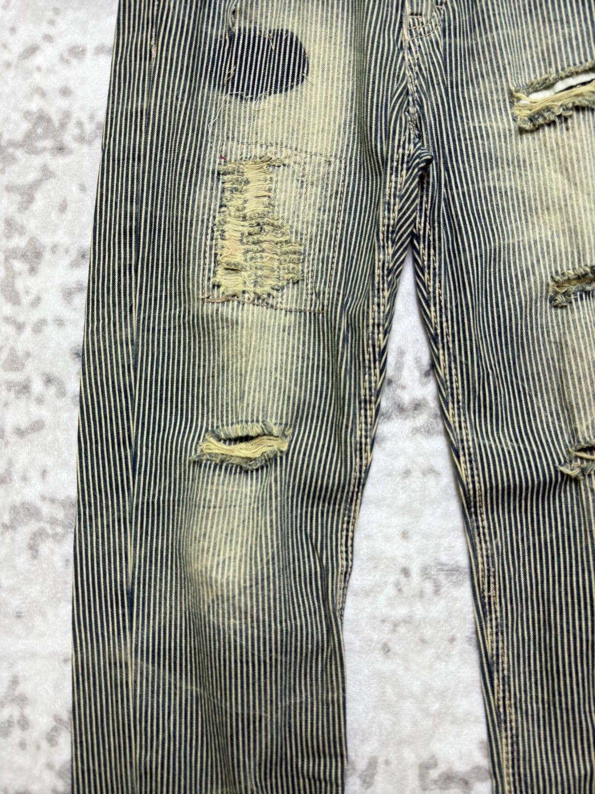 Vintage Japanese Archive Hickory Stripe Distressed Denim Size US 28 / EU 44 - 7 Thumbnail