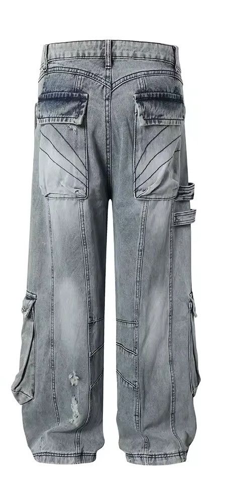Japanese Brand × Jean Distressed Hole Washed Blue Baggy Cargo Jean Size US 31 - 2 Thumbnail
