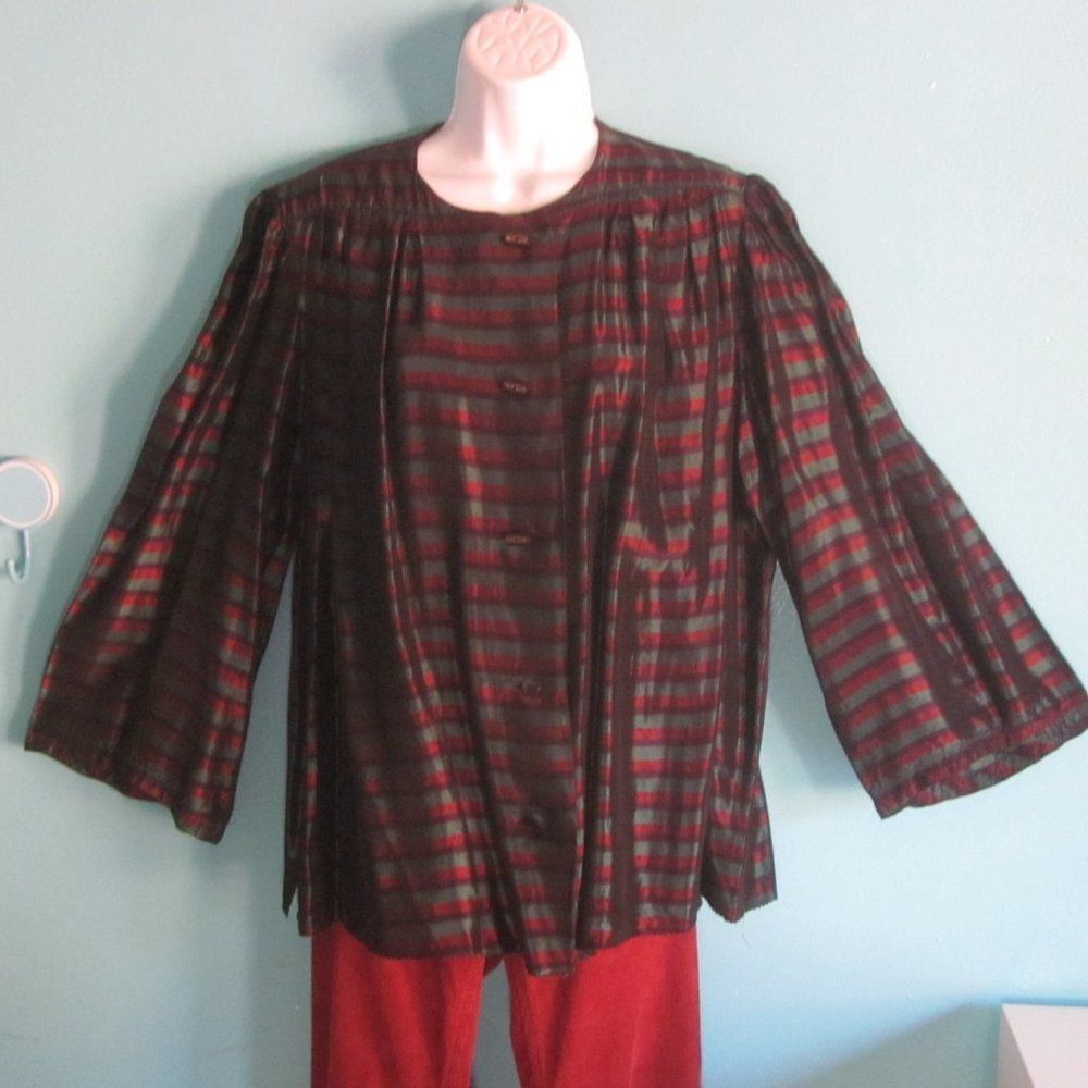 Vintage Vintage Silk Striped Shirt / Jacket - Fits Size L Size L / US 10 / IT 46 - 1 Thumbnail