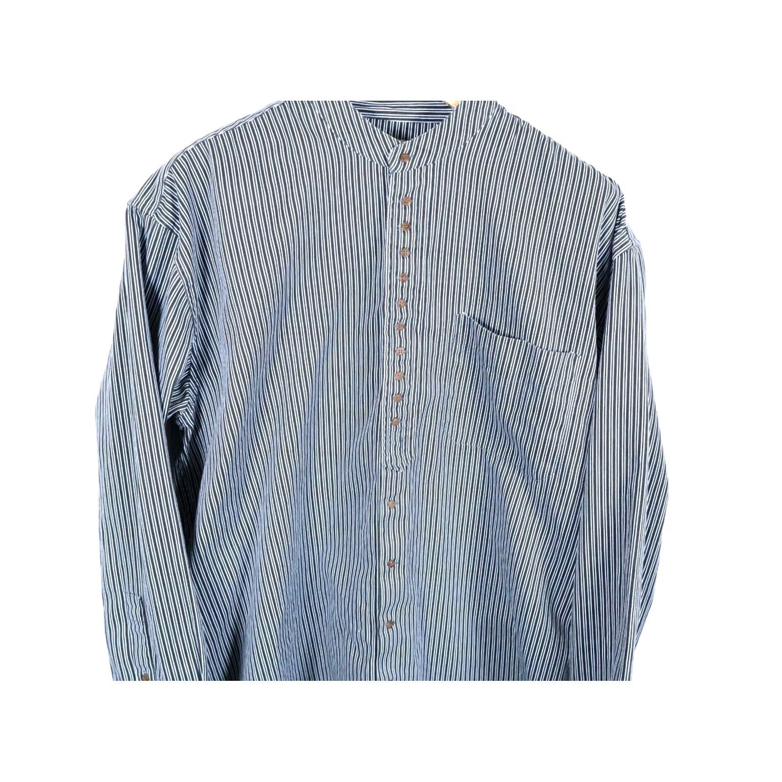 Vintage VINTAGE Celtic Clothing Grandfather Shirt Mens XL Dark Blue Hickory Stripe 100% Cotton Size US XL / EU 56 / 4 - 4 Thumbnail