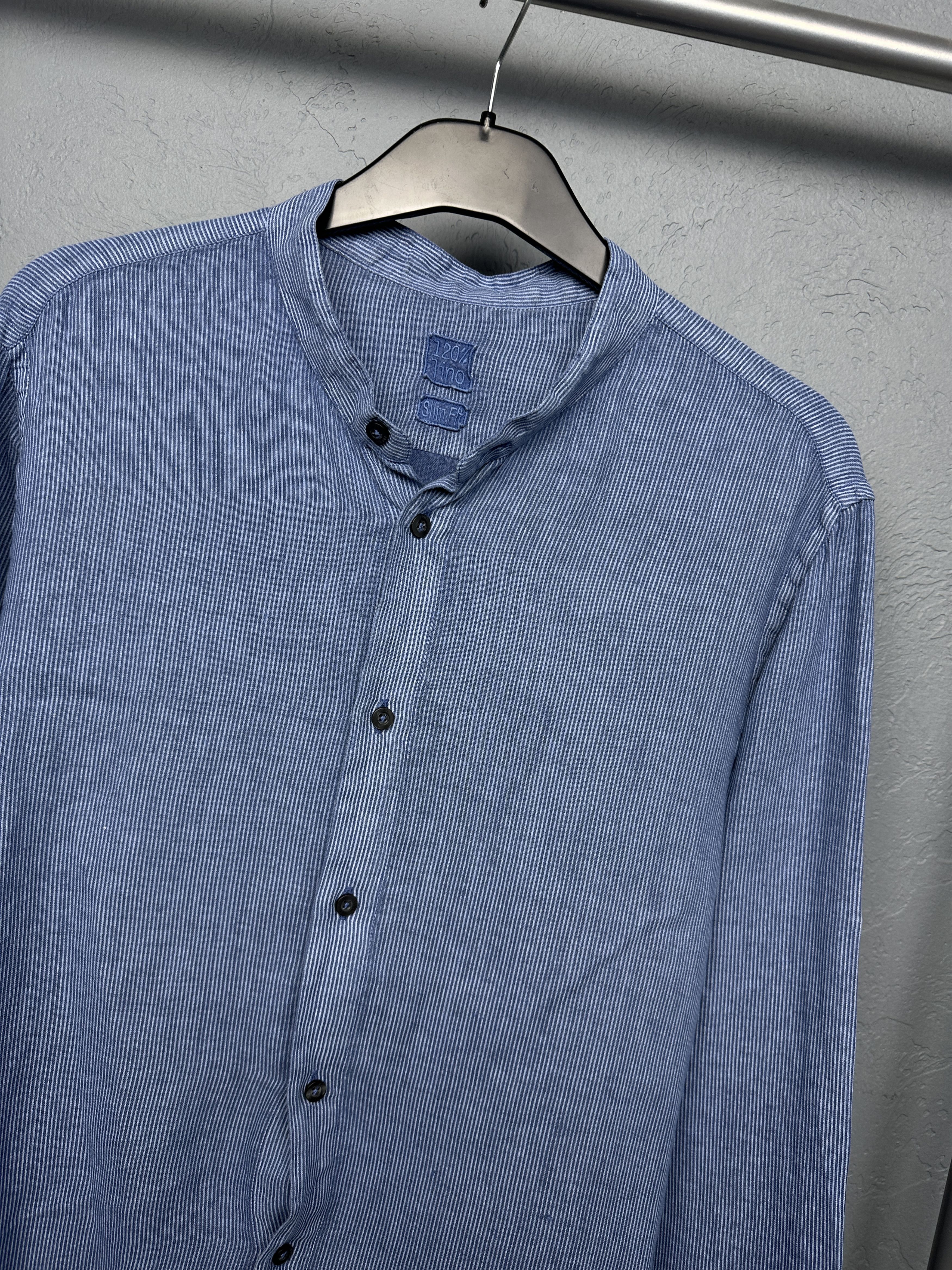 120% Lino 120% Lino Mens Linen Long Sleeve Striped Shirt Size US S / EU 44-46 / 1 - 2 Thumbnail