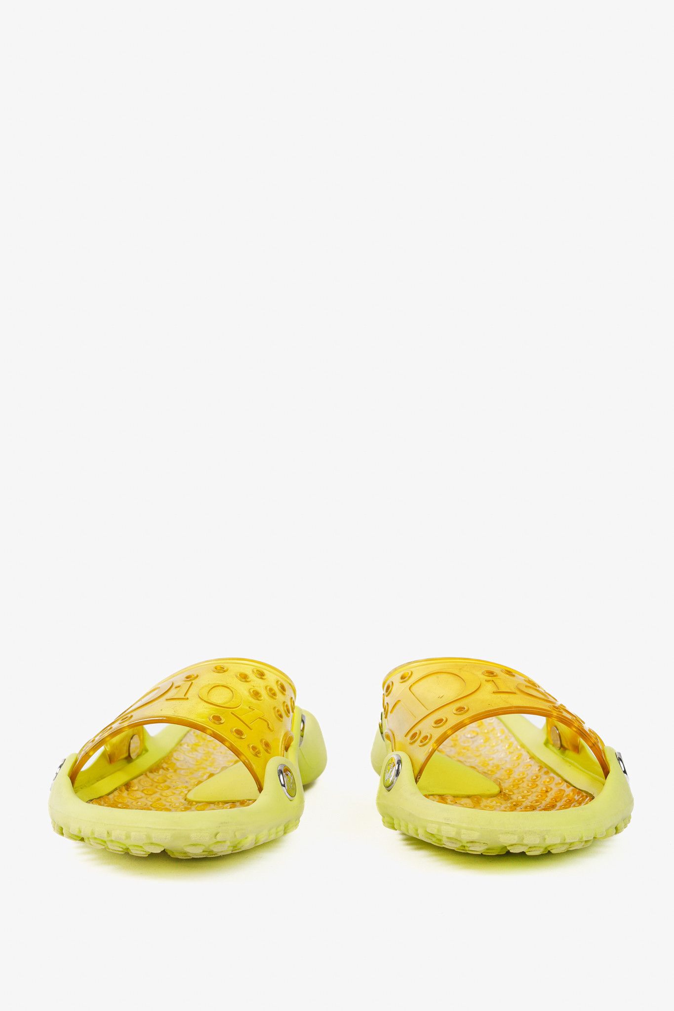 Dior Dior Y2K Yellow Perforated Logo Rubber Slide Sandals Size US 7.5 / IT 37.5 - 3 Thumbnail