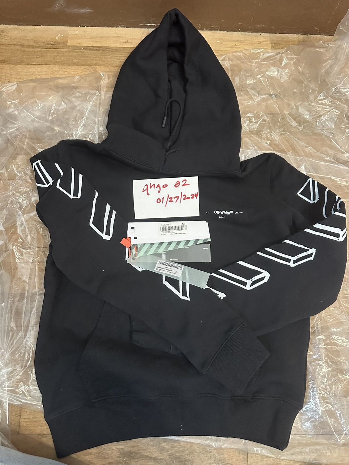 Image of Off White Off-White Diag Marker Arrows Hoodie in Black, Men's (Size XS)