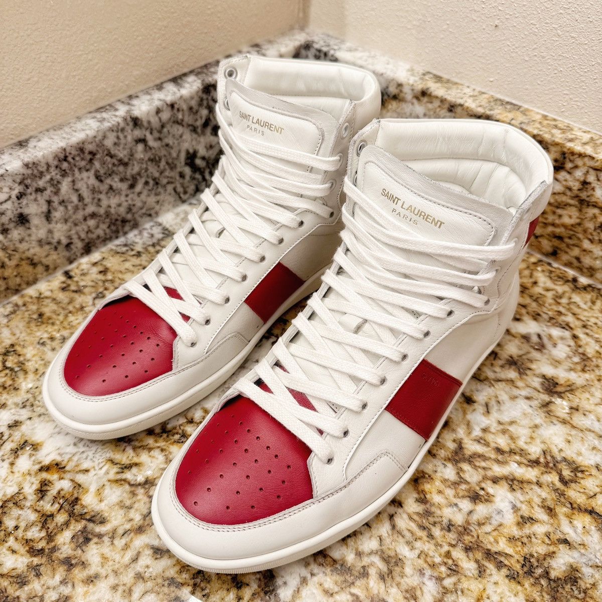 Saint Laurent Paris SL/10H HIGH TOP WHITE+RED Size US 9 / EU 42 - 1 Thumbnail