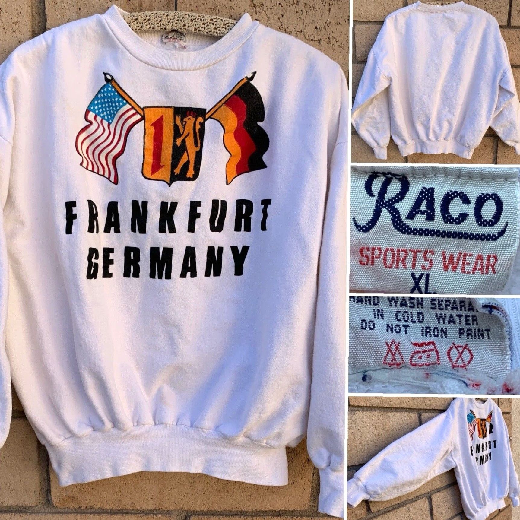 Vintage VINTAGE Frankfurt Germany Sweatshirt Raco Sports Wear Cotton Size XL White Graphic Print Men Pullover Crew Neck Long Sleeve Sports Theme Size US XL / EU 56 / 4 - 2 Thumbnail