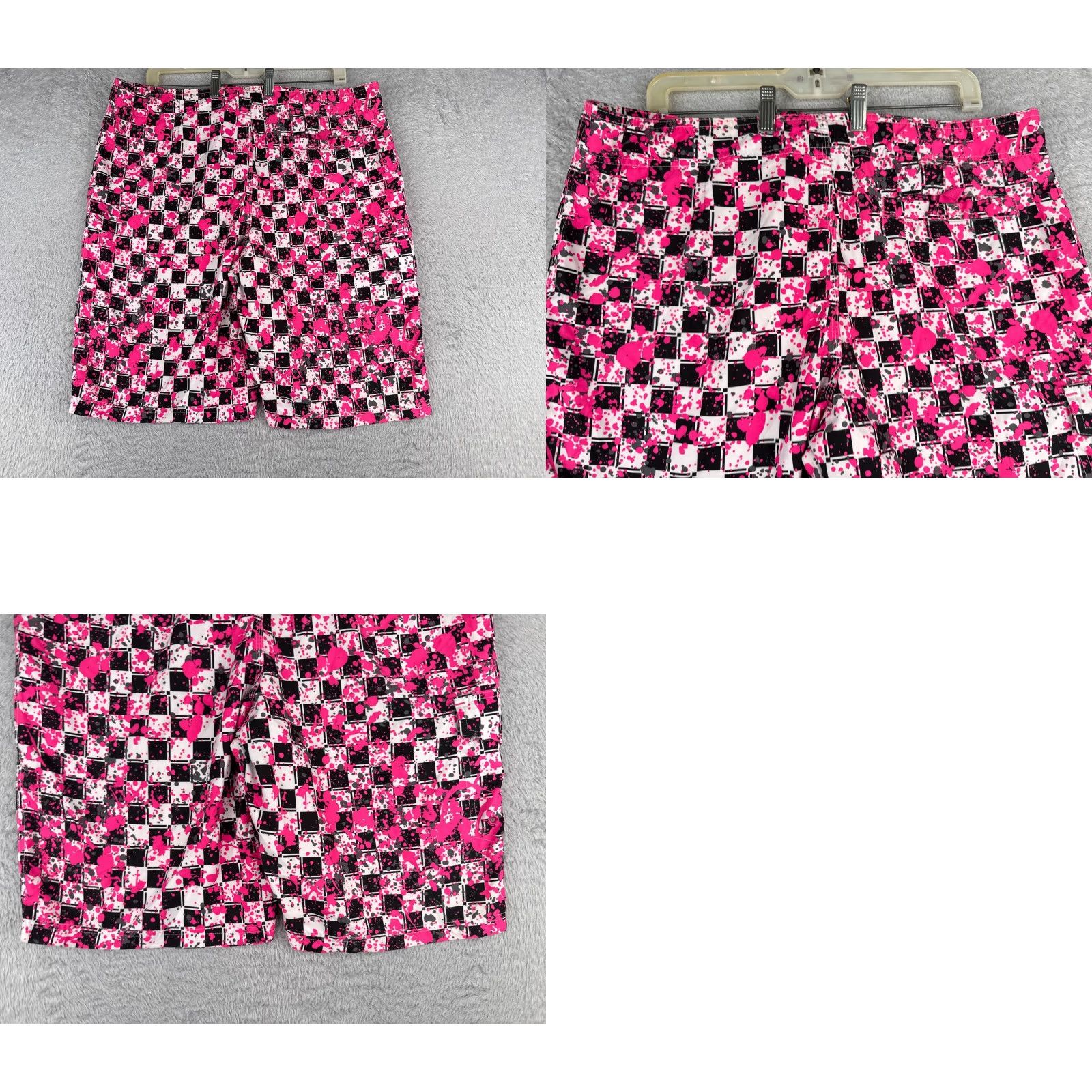 Vintage O'rageous Mens Board Shorts Pink 36 Checkered Black Pink Polyester Camouflage Pockets Drawstring Beach 90s? Size US 36 / EU 52 - 9 Thumbnail