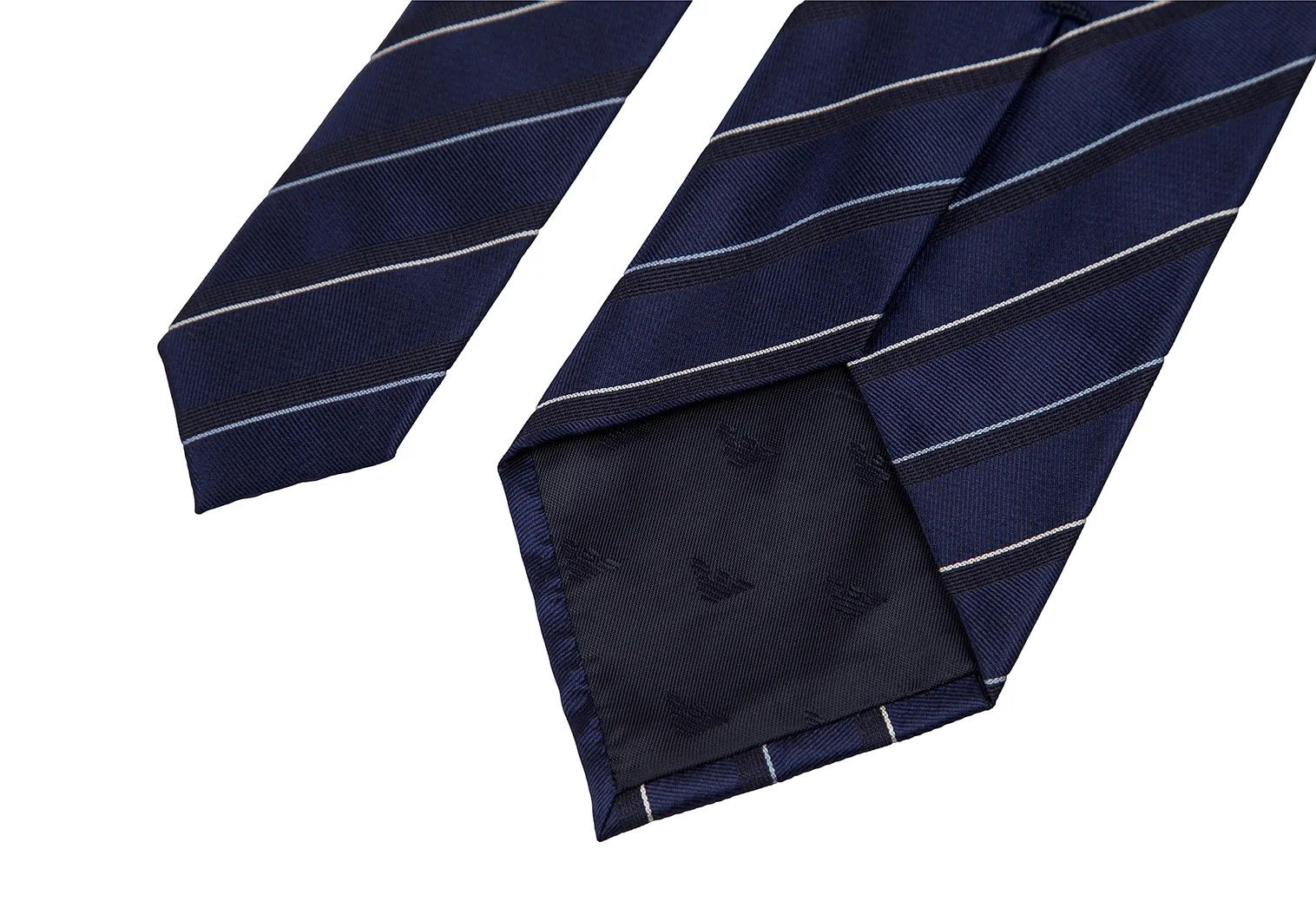 Emporio Armani Silk Regimental Stripe Tie in Blue Size ONE SIZE - 9 Thumbnail