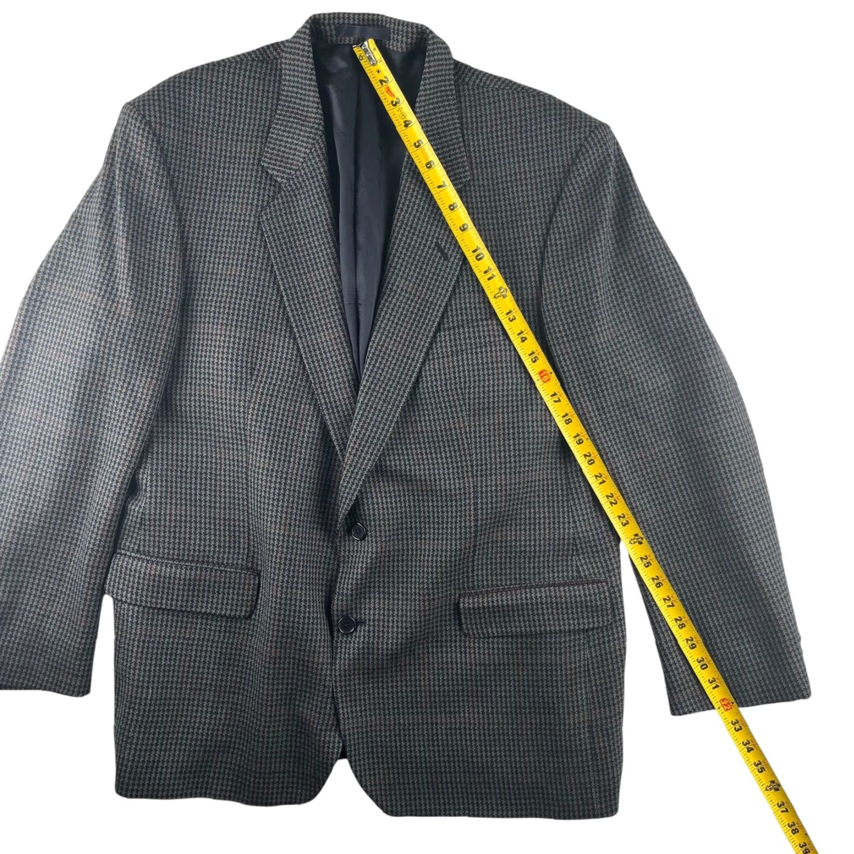 Vintage St. Michael Men’s Blazer Jacket Wool Gray Houndstooth 2-Button Double-Vented 46R Size 46R - 5 Thumbnail