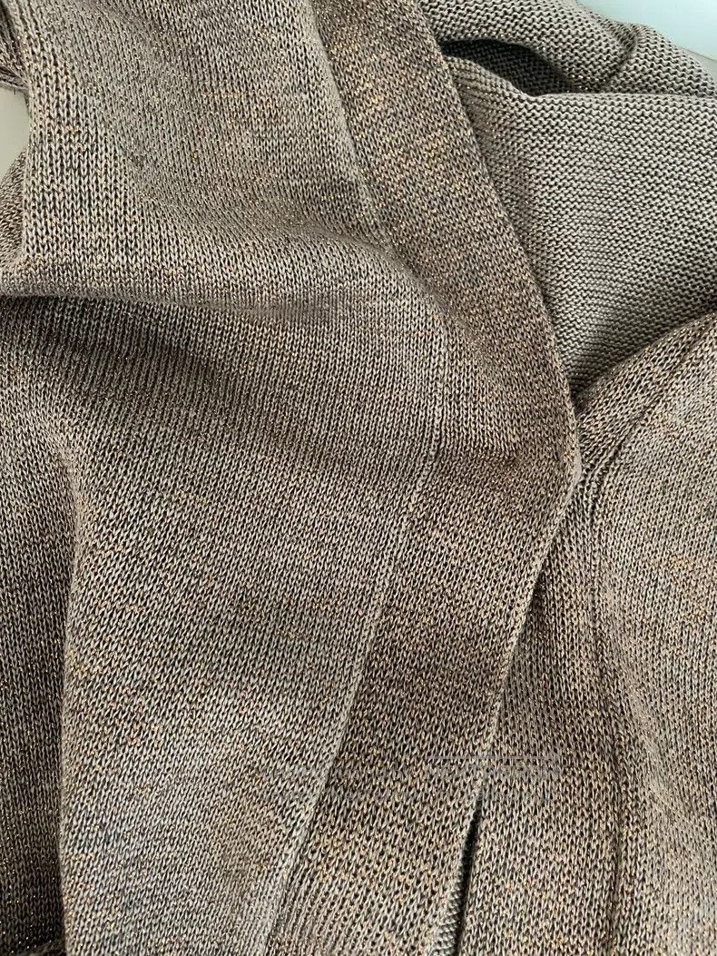 Brunello Cucinelli Brown Gold Thread Cotton Long Cardigan