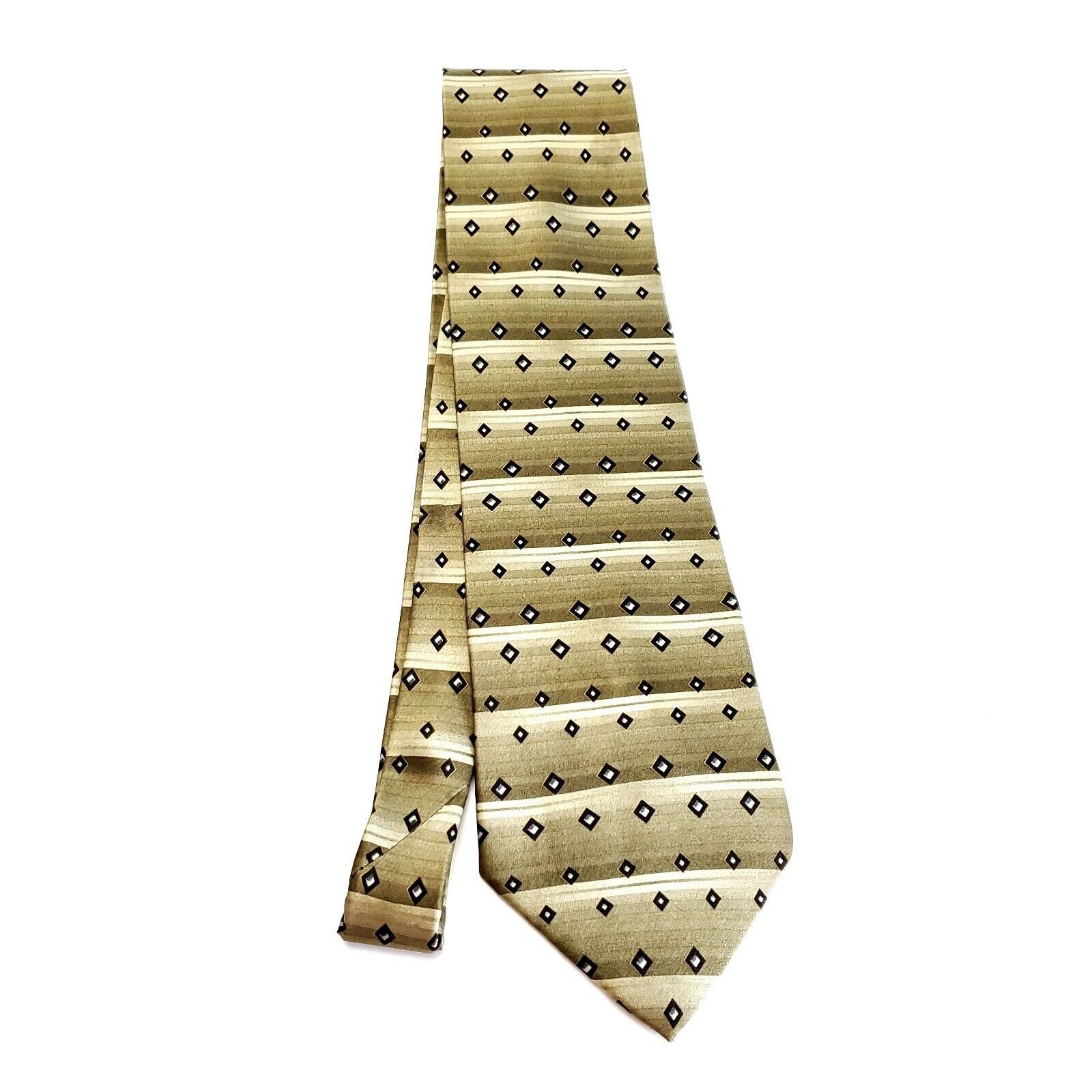 Vintage Crescenzo Collection Silk Tie Beige Woven Check Short Wide Size ONE SIZE - 7 Thumbnail