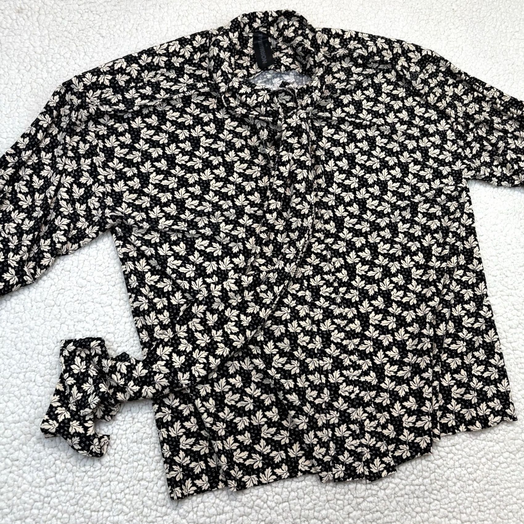 Norma Kamali Norma Kamali Blouse Puff Sleeve Scarf NWT M Black Ivory Leaves Stretch Jersey Polyester Spandex Women's Office Autumn Size M / US 6-8 / IT 42-44 - 6 Thumbnail