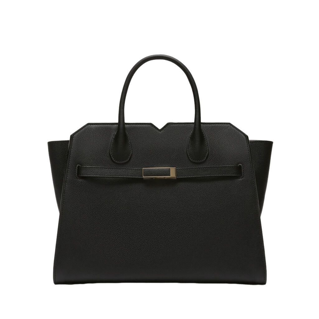 VALEXTRA Milano $5200 Black Calfskin Two Handles Handbag New
