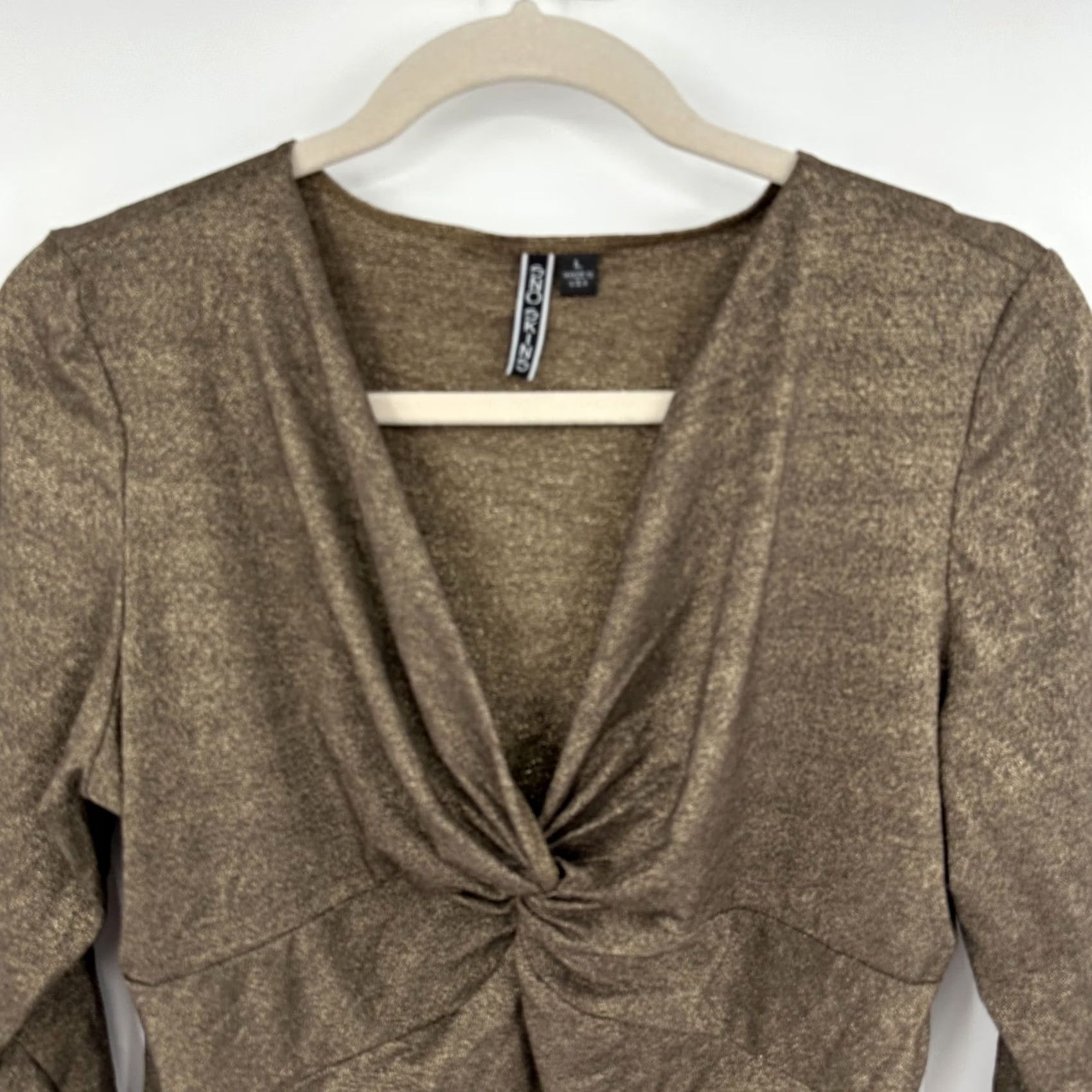 Vintage Sno Skins Top Womens Large Brown Metallic Twist Front Long Sleeve Blouse Size L / US 10 / IT 46 - 2 Thumbnail