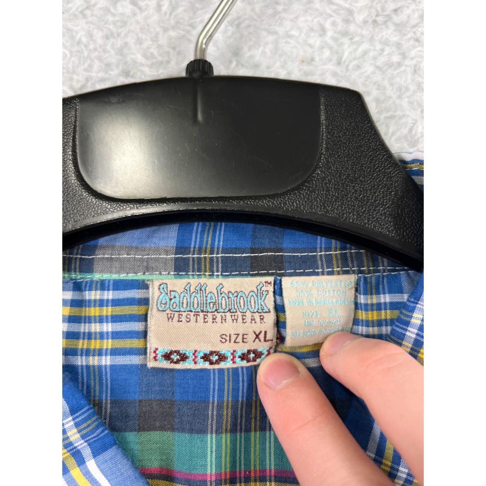 Vintage Saddlebrook Shirt Mens XL Plaid Button-Up Collared Short Sleeve Blue Green Cotton Work Western Rodeo Cowboy American 2000s 2010s Wrangler Twenty X Size US XL / EU 56 / 4 - 4 Thumbnail