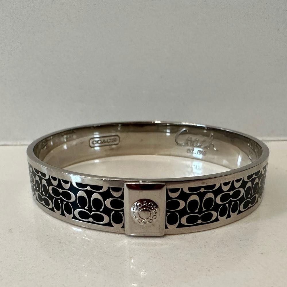 Coach COACH Silver and Black Enamel Signature Cuff Bangle Bracelet Size ONE SIZE - 2 Thumbnail