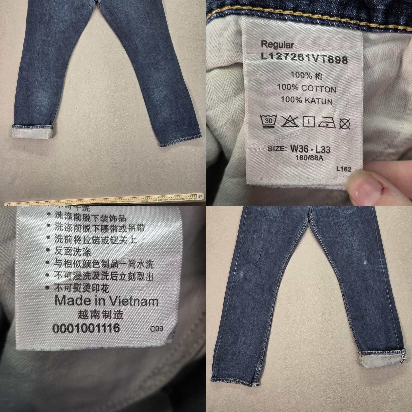Lee Vintage Lee Jeans Mens Selvedge 101+ Blue Raw Denim Straight Leg Fits 34x30 Size US 34 / EU 50 - 8 Thumbnail