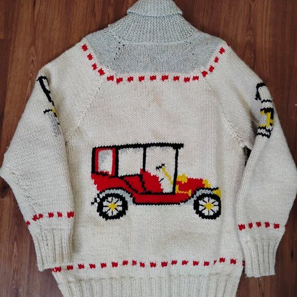 Other Vintage 60s Antique Race Car Cowichan Cardigan Sweater Size US L / EU 52-54 / 3 - 3 Thumbnail