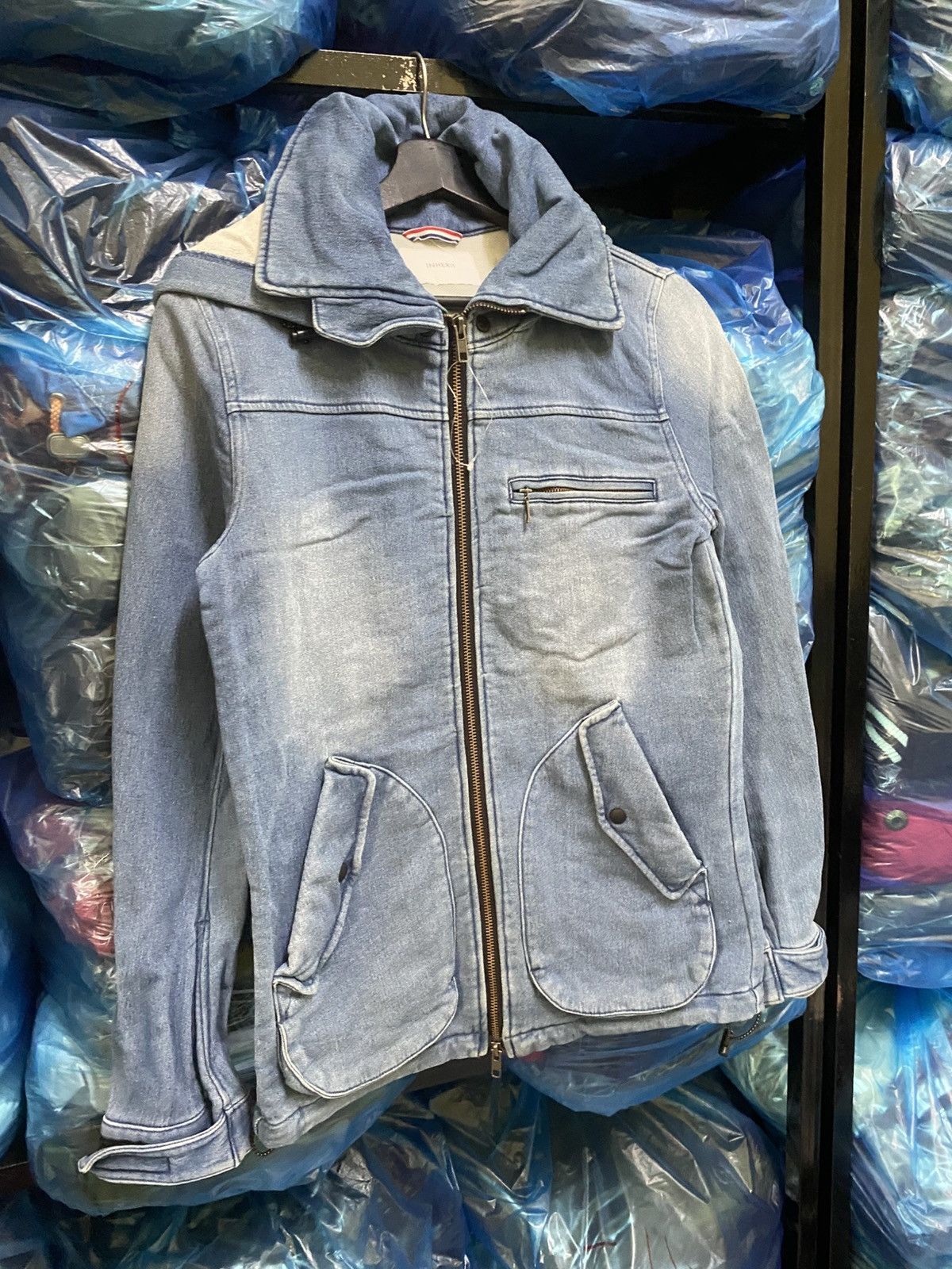 Japanese Brand INHERIT Light Blue Denim-Style Zip Jacket Curved Pockets Size US XS / EU 42 / 0 - 3 Thumbnail