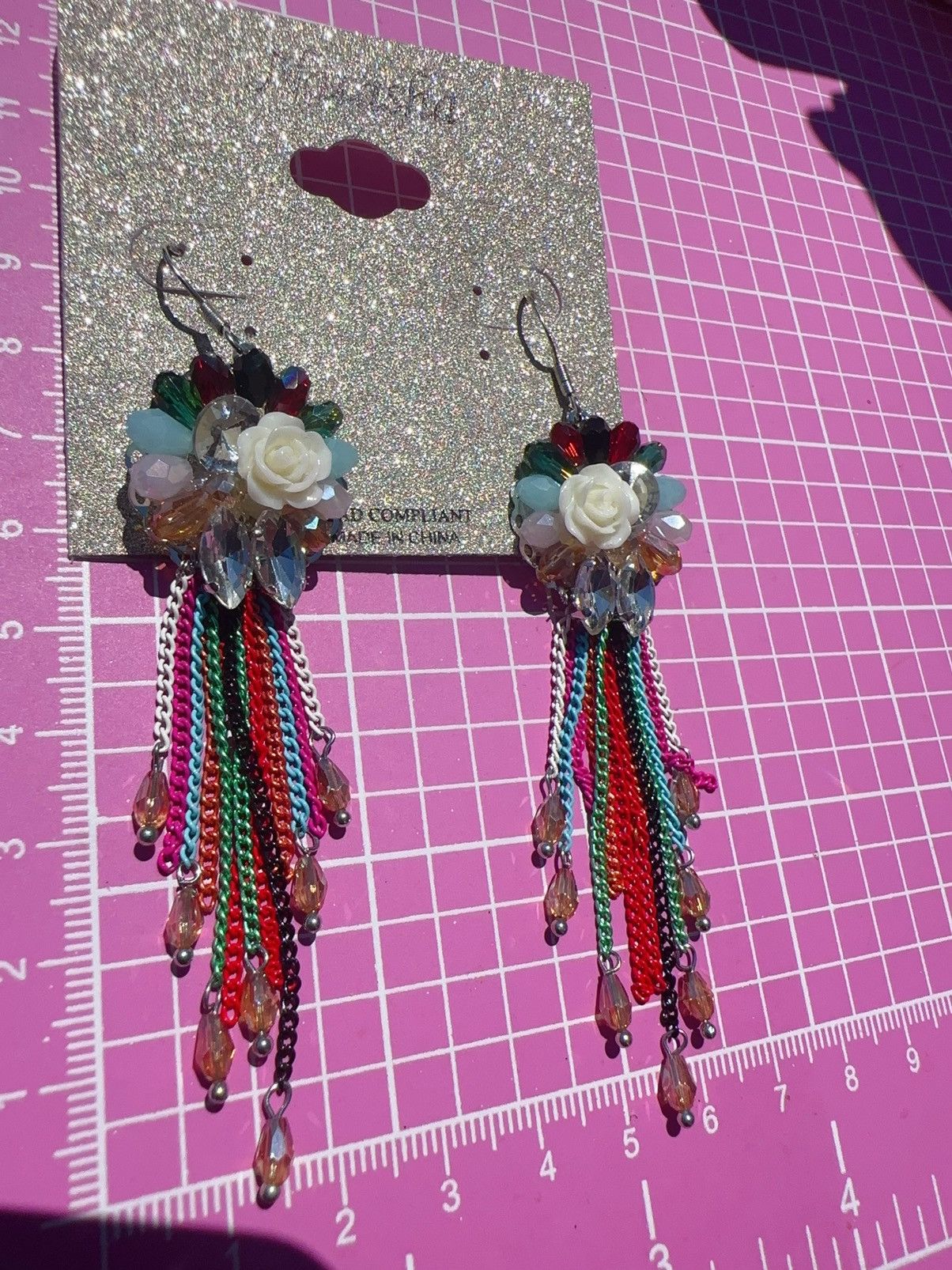 Designer Natasha silver tone circle beads flower colorful tassel Size ONE SIZE - 5 Thumbnail