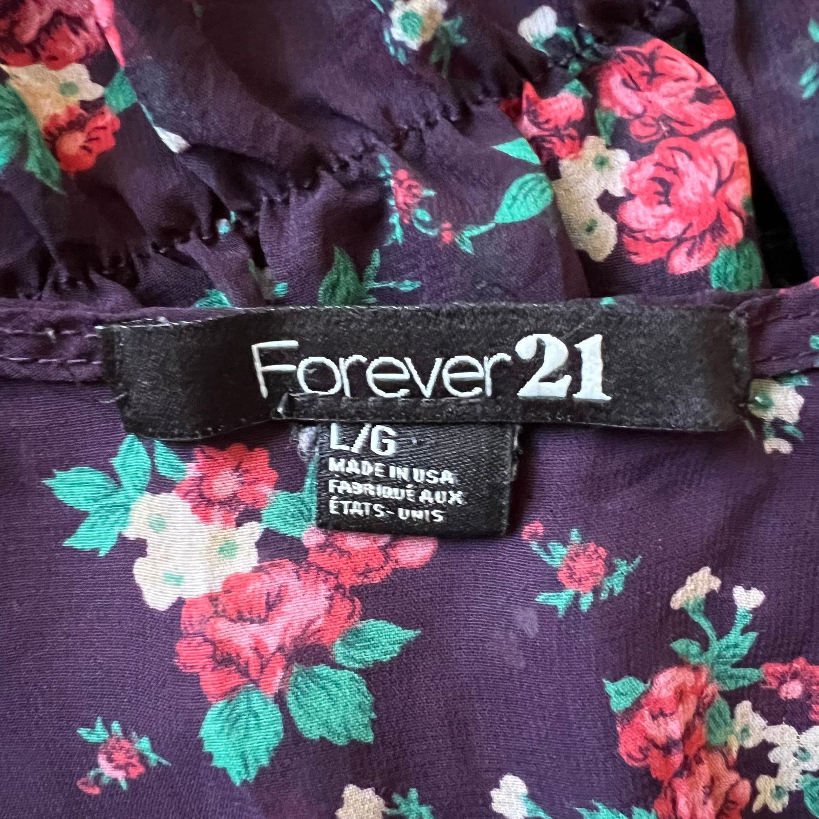 Forever 21 Forever 21 Purple Floral Print V Neck Semi Sheer Top, L Size L / US 10 / IT 46 - 5 Thumbnail