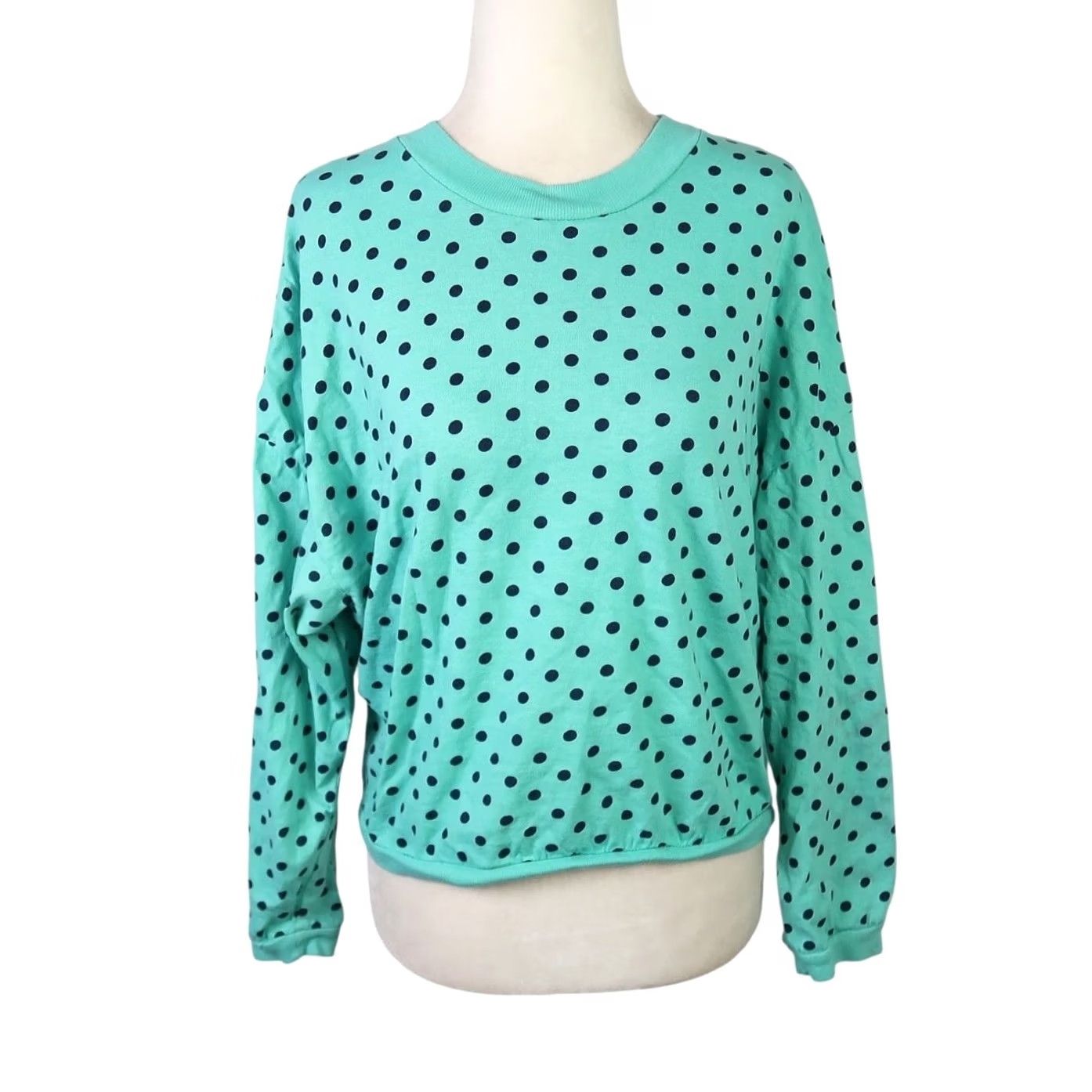 Vintage VINTAGE 90s Mad Max Turquoise Blue Navy Polka Dot Long Sleeve Tee M Women T-Shirt 100% Cotton Size M / US 6-8 / IT 42-44 - 2 Thumbnail