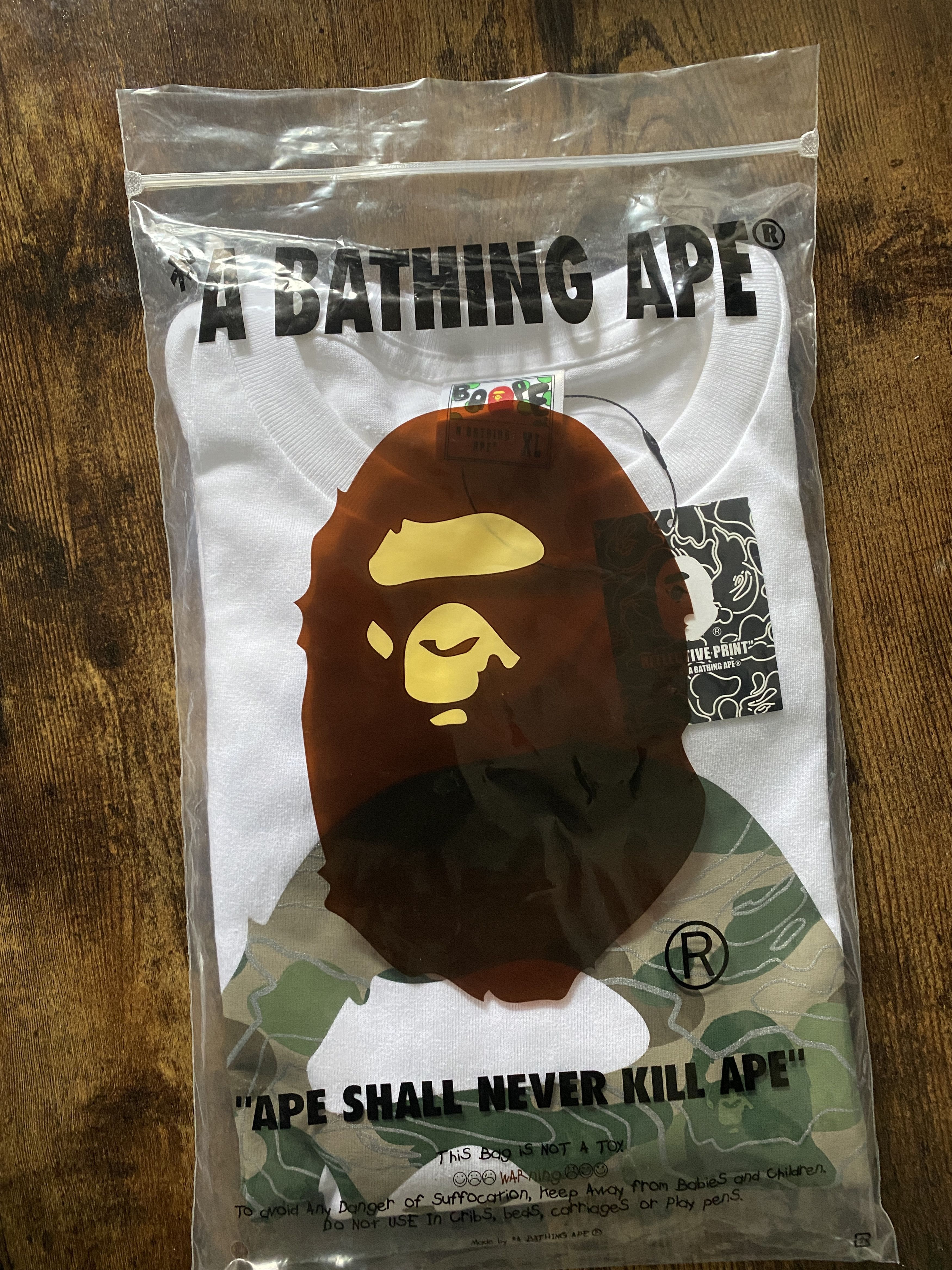 image of Bape Layered Line Camo Big Ape Head Tee in White, Men's (Size XL)