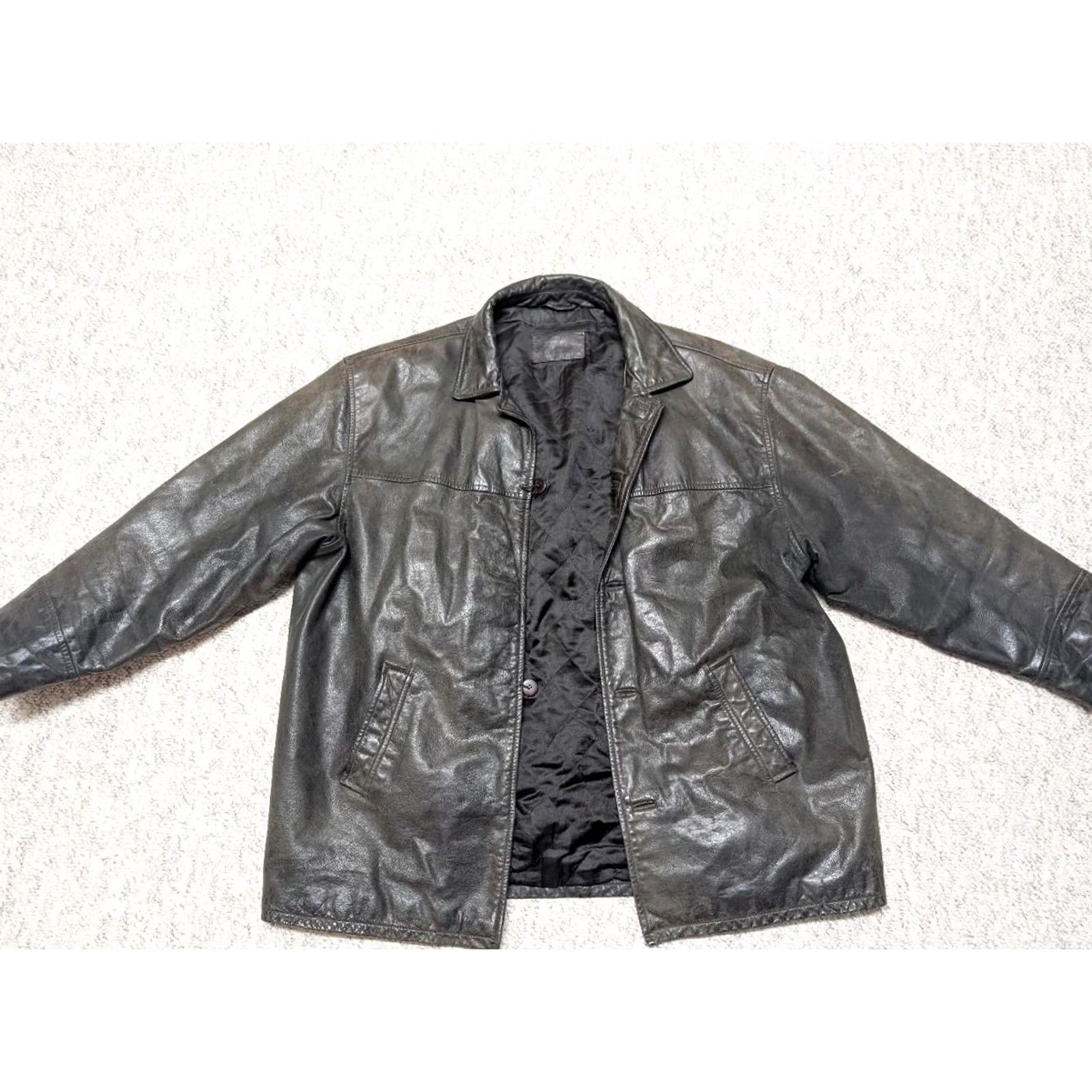 George VINTAGE broke-in patina leather coat Mens XL brown Patina Broke-in 1990s Y2K car coat Overcoat Leather George XS-XL? Size US XL / EU 56 / 4 - 3 Thumbnail