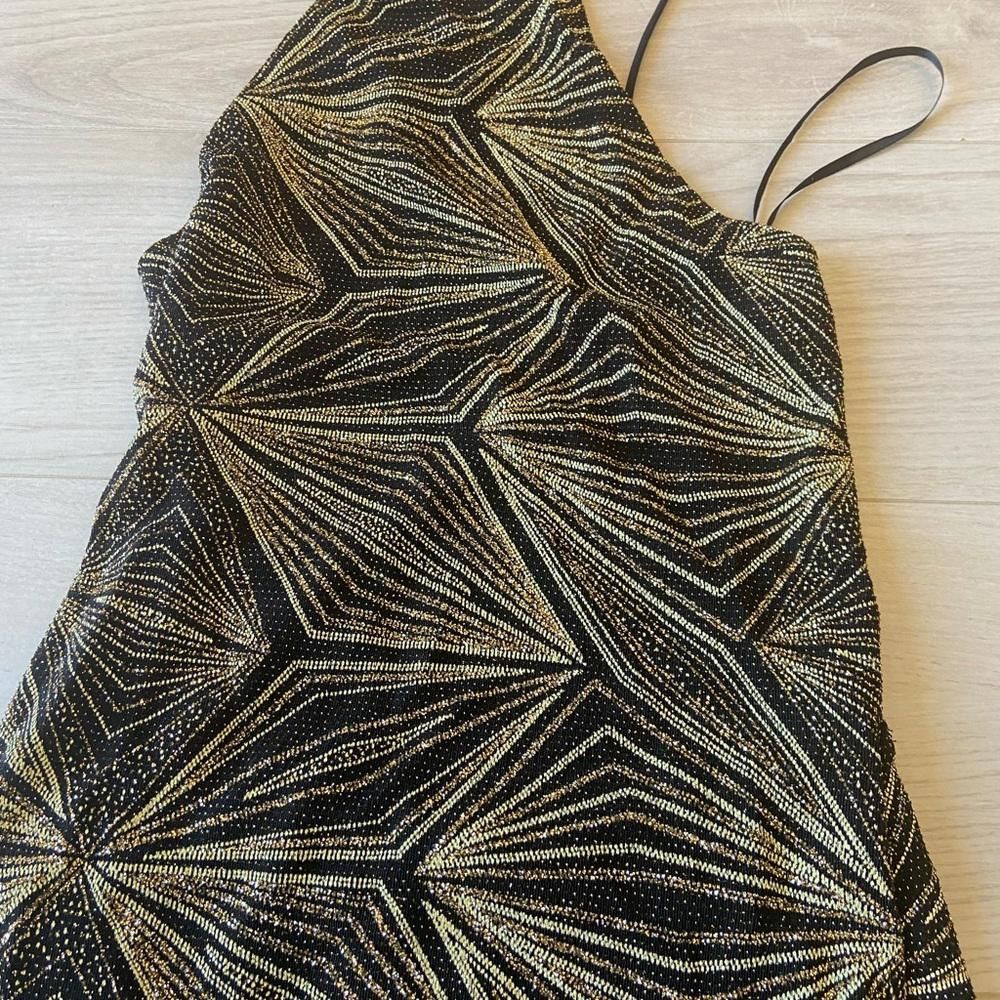 Designer Black and Gold Sparkle Bodycon Mini Dress Size M / US 6-8 / IT 42-44 - 2 Thumbnail