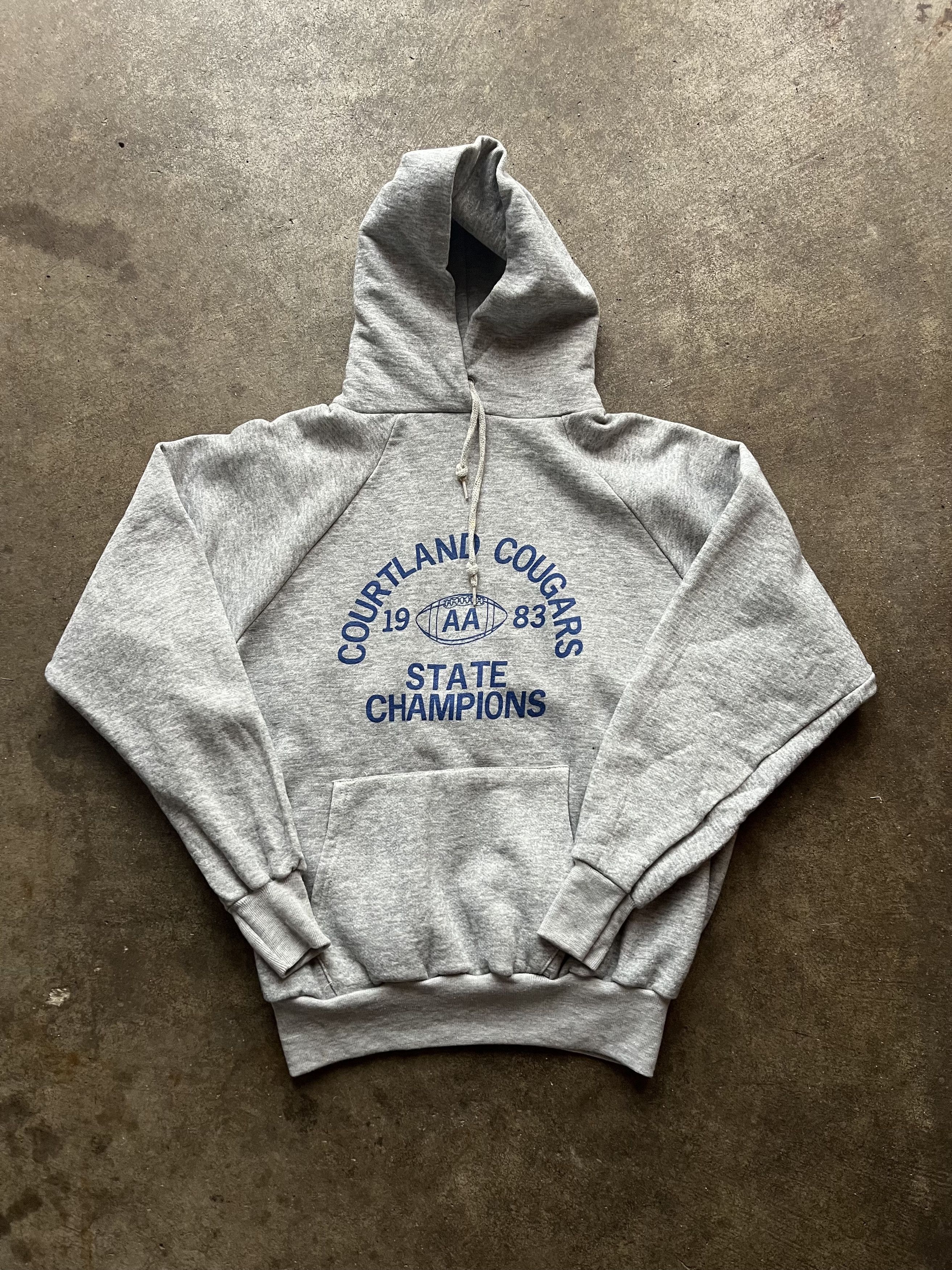 image of Vintage 80's Cougars High School Hoodie in Grey, Men's (Size XL)