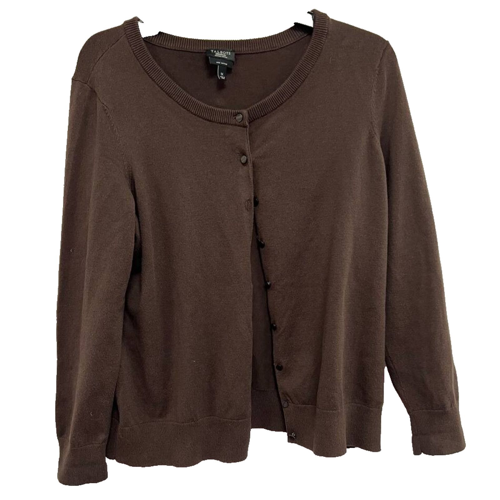 Robert Talbott Talbots Brown Pima Cotton 3/4 Sleeves top Petite 1X A000704 Size XL / US 12-14 / IT 48-50 - 2 Thumbnail